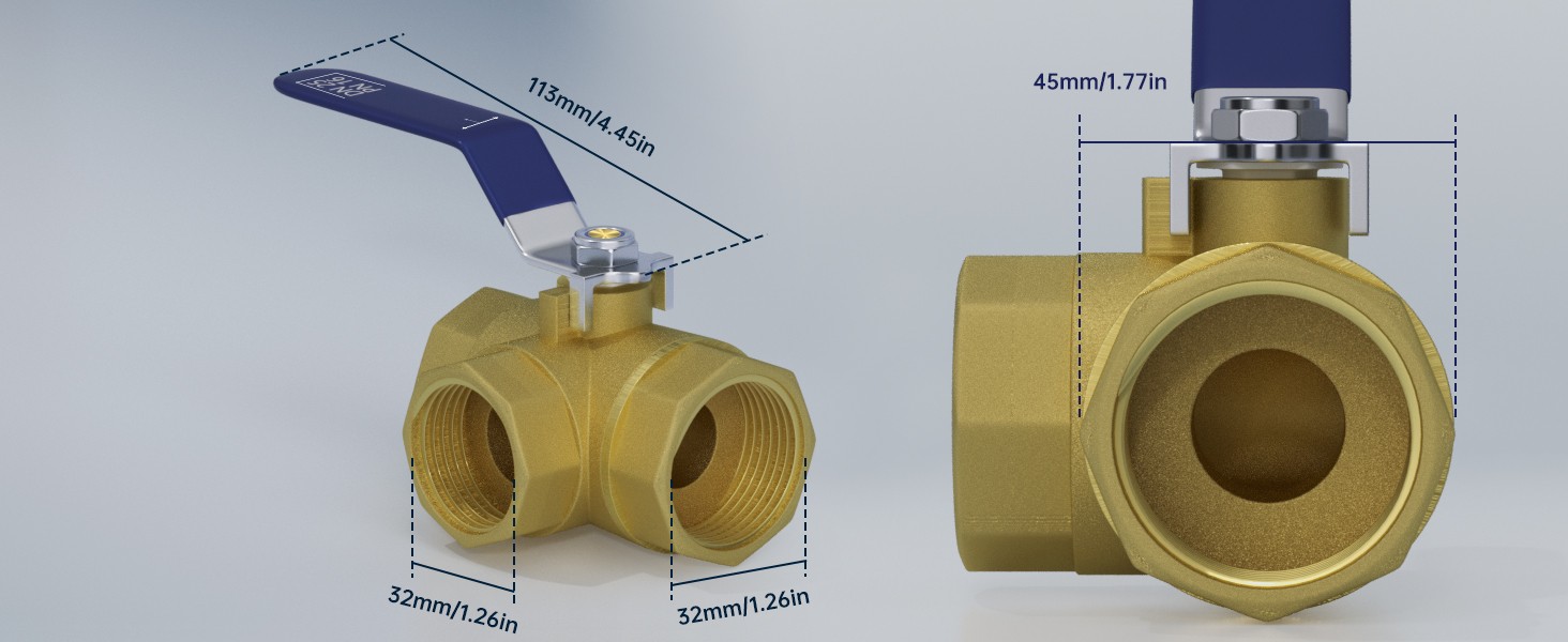 G1″ 3 Way Ball Valve Three T Port Brass Female Type For Water Oil And Gas US