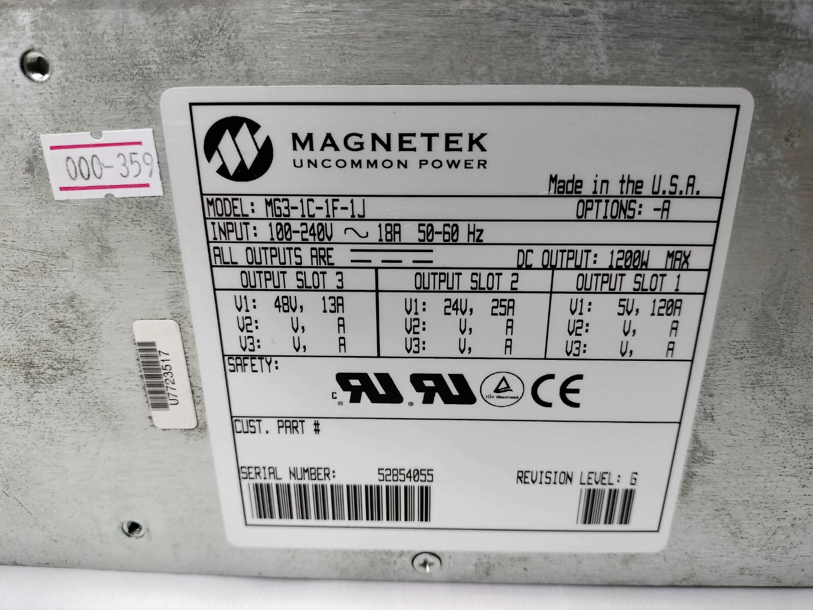 Magnetek MG3-1C-1F-1J MG31C1F1J Power Supply 100-240VAC 18A 50-60Hz