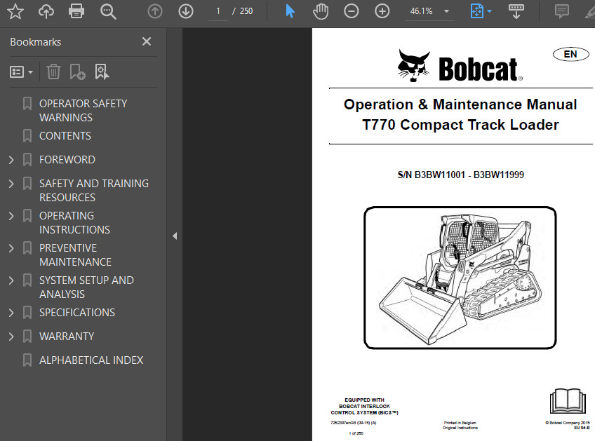 BOBCAT T770 COMPACT TRACK LOADER OPERATORS SERVICE REPAIR SHOP MANUAL PDF USB