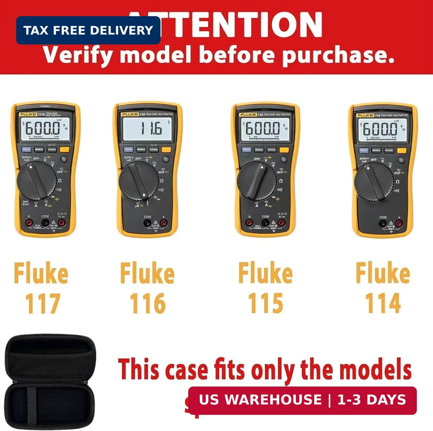 Klawdsky Hard Case for Fluke 117/115/116/114, Carrying Digital Multimeters Case,