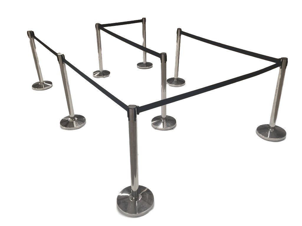 (8) Pack of Retractable Crowd Control Barrier Posts with Black or Red 6’6″ Strap