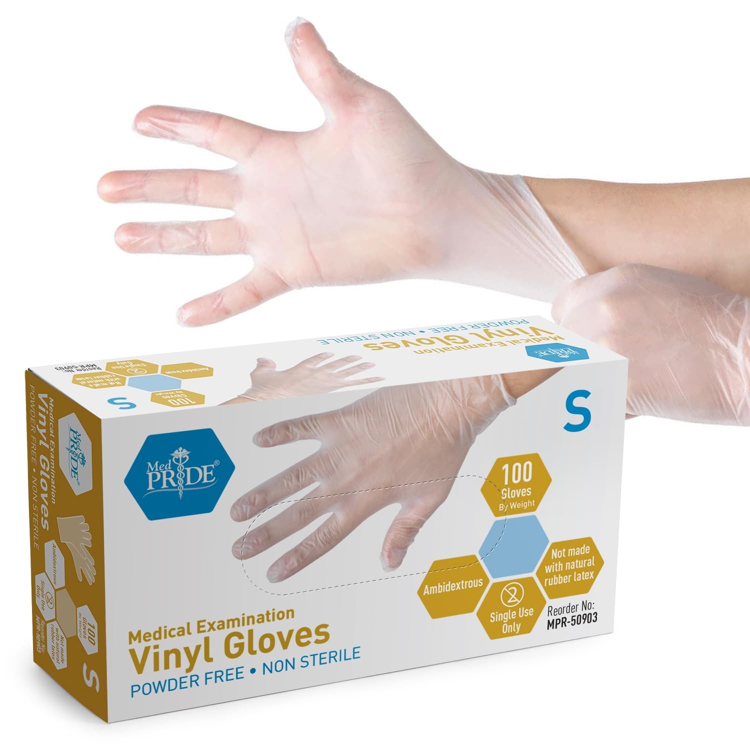 MED PRIDE Disposable Medical Grade Vinyl Exam Small (Pack of 100), Clear