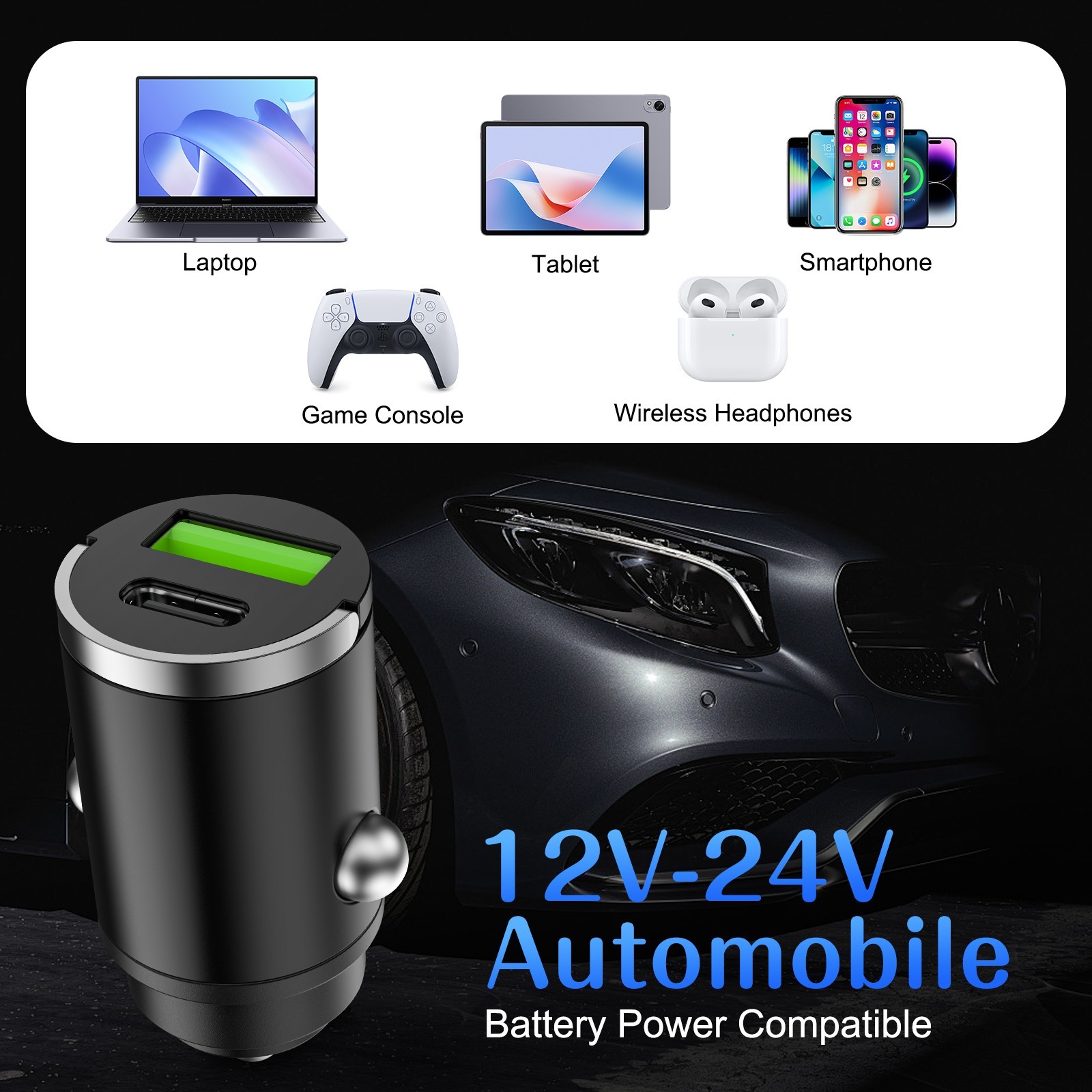 12V/24V Car Cigarette Lighter 100W SuperFast Car Charger Works in All vehicles