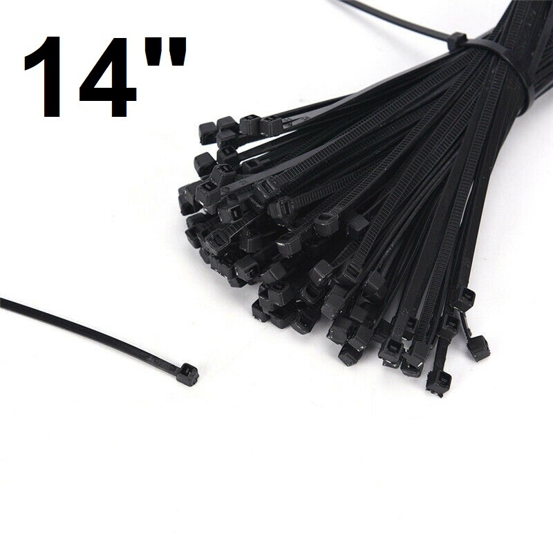 250x 14″ Black Zip Ties Nylon Cable Fasteners Locking Plastic Cord Long Lot Pack