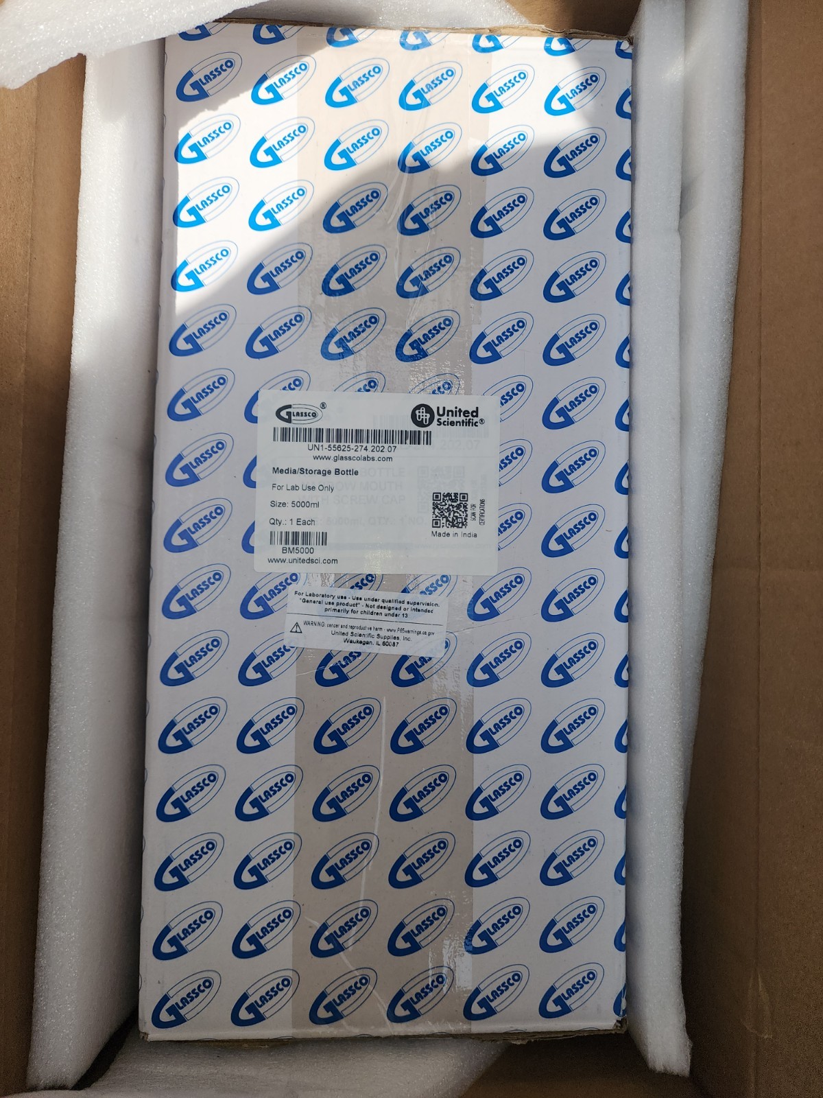 New United Scientific 5000ml Media Storage Bottle BM5000