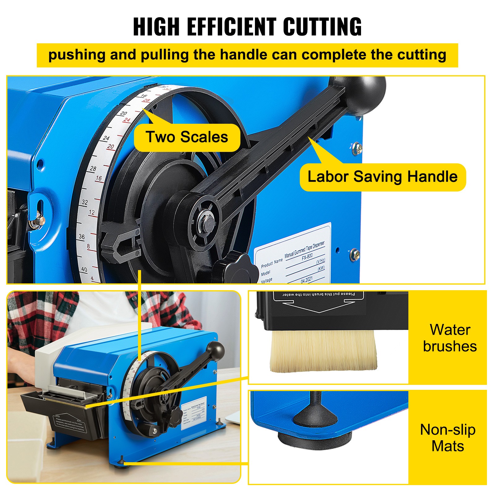 VEVOR Semi-Automatic Water Tape Dispenser Gum FX-800 Carbon Steel Adjustable
