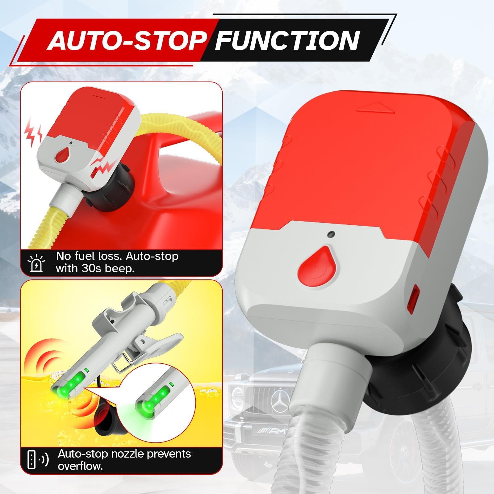 Portable Cordless Fuel Transfer Pump – Auto-Stop, 3.8 GPM, Battery/USB, 51″ Hose