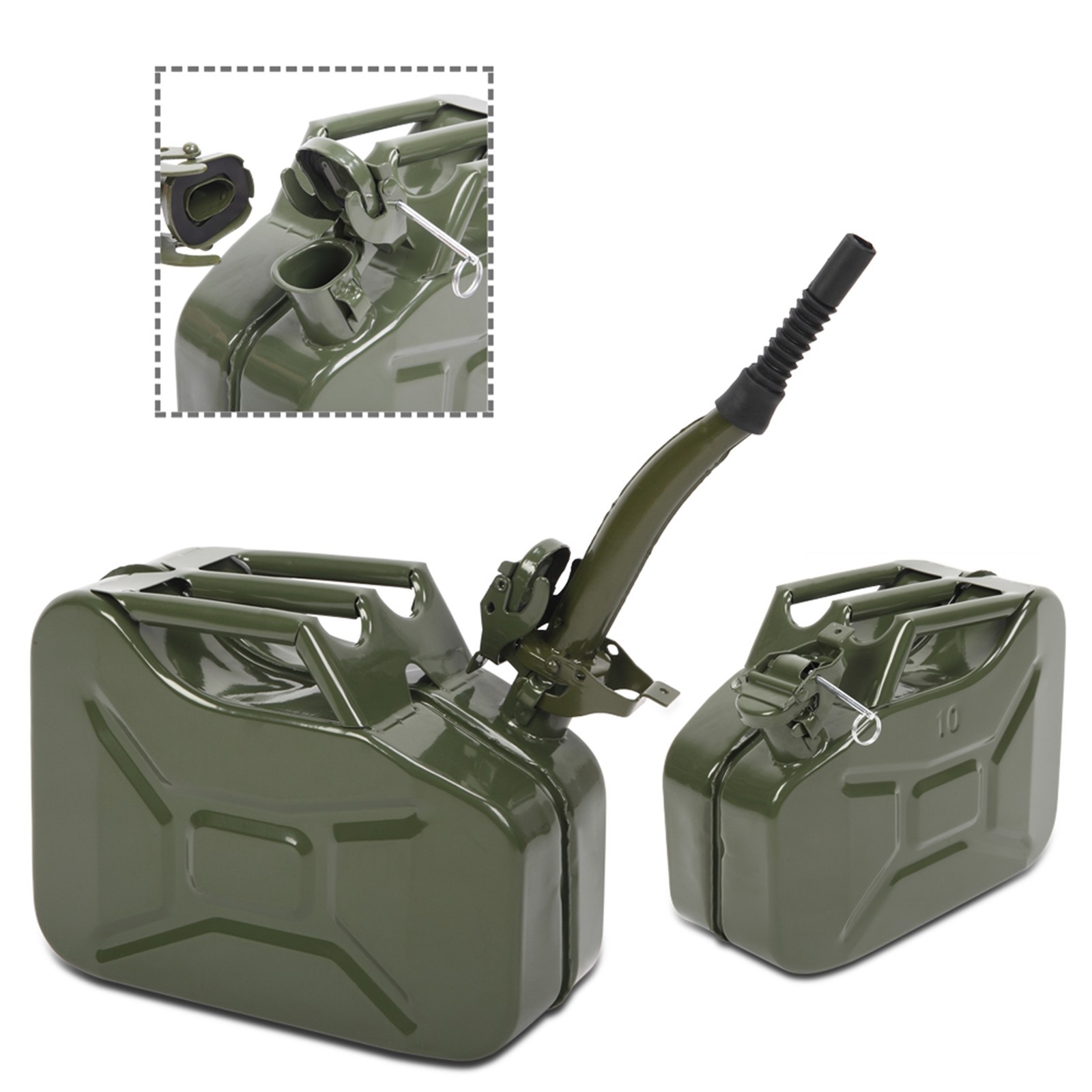10L Gas Metal Can Gasoline Fuel Container Diesel Tank Green w/ Inverted Oil Pipe