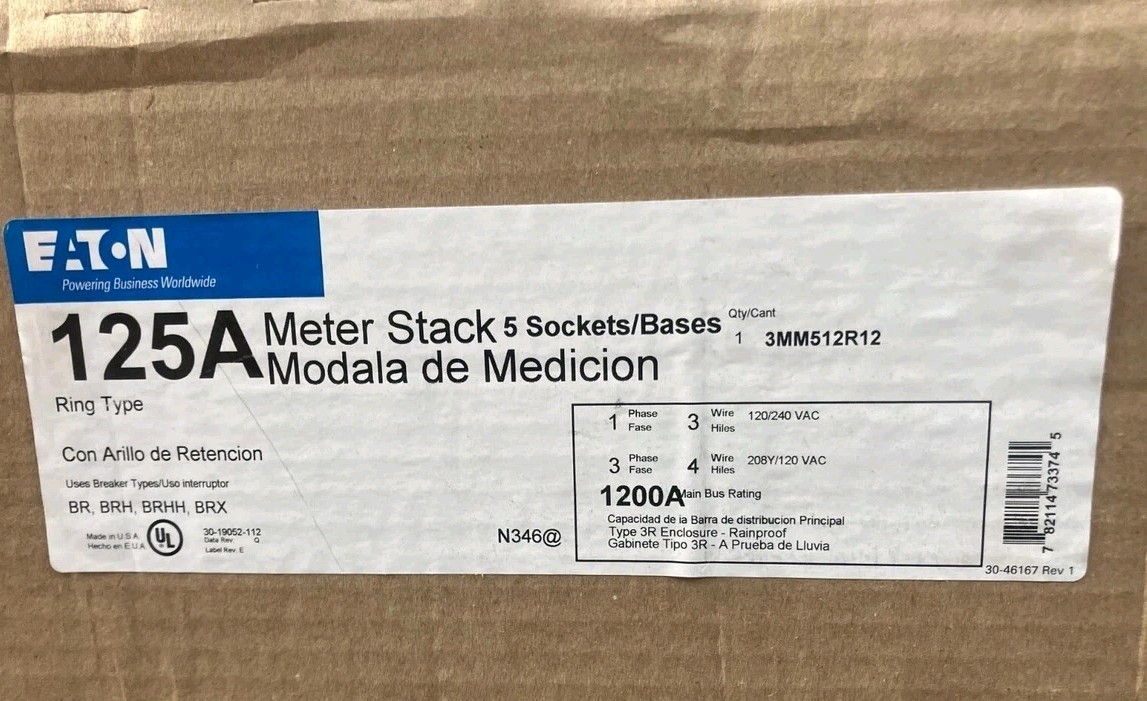 Eaton 3MM 125 Amp 5-Socket Ringless Meter Stack Module 3MM512R12 120/208v