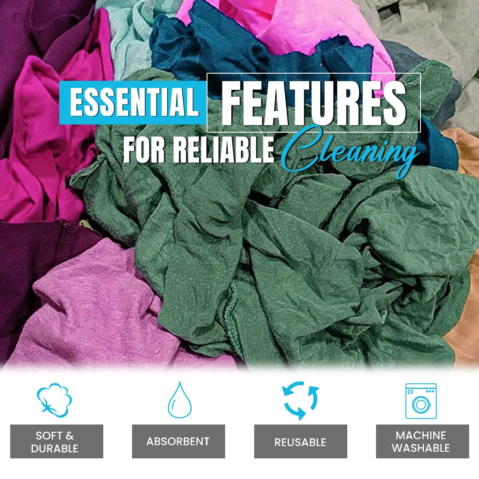 Pallet of Color Knit T-Shirt Wiping Rags – 1000 lbs.- 100×10 Bags- Multipurpose