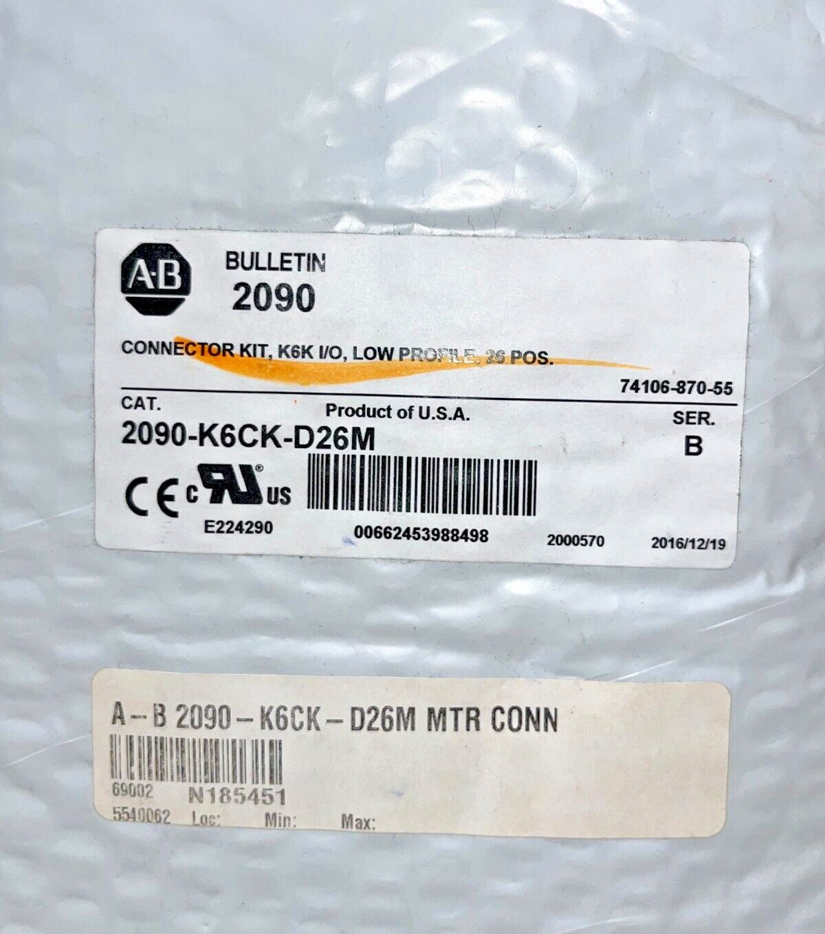 New NIB AB 2090-K6CK-D26M Connector Kit K6K I/O Low Profile US Free Tax