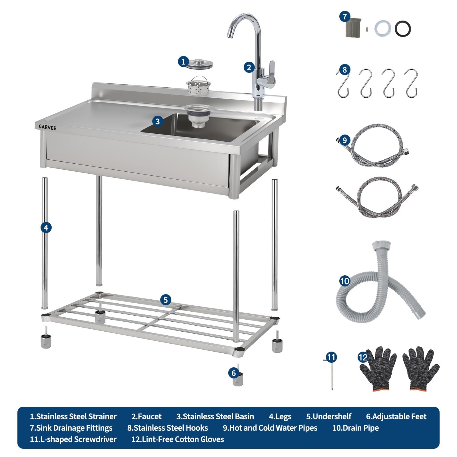 Stainless Steel Commercial Sink Utility Sink 1 Compartment Kitchen w/Prep Table