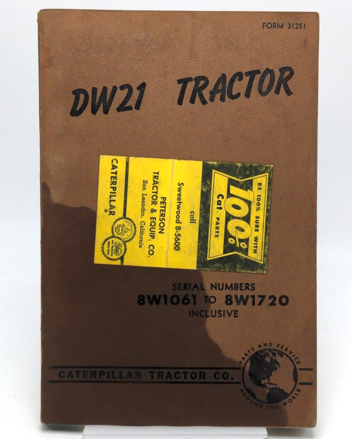 CAT Caterpillar DW21 TRACTOR Parts Catalog Book Manual S/N: 8W1061 – 8W1720