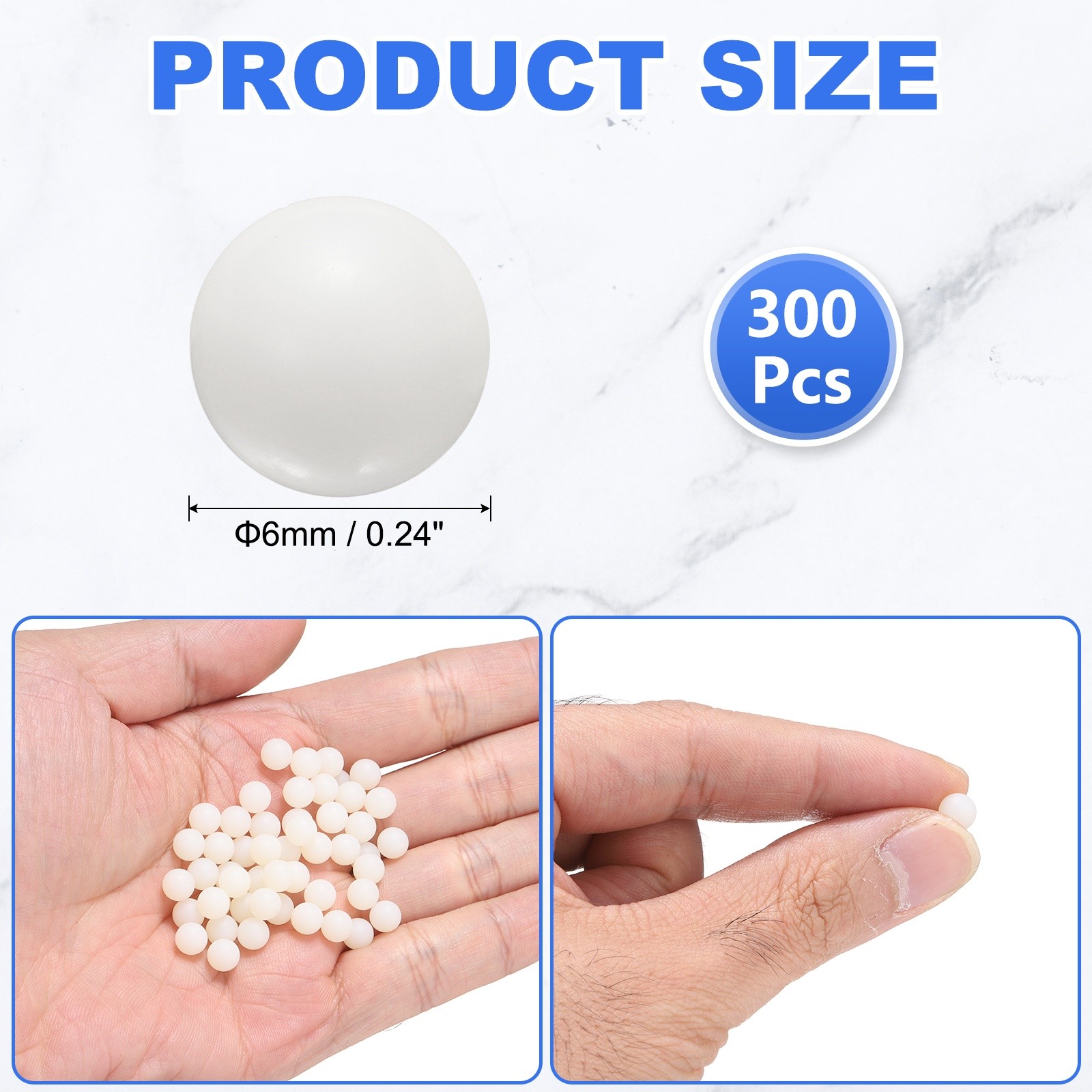 300-Pack Nylon Solid Plastic Balls, 0.24In(6mm) Precision Bearing Ball