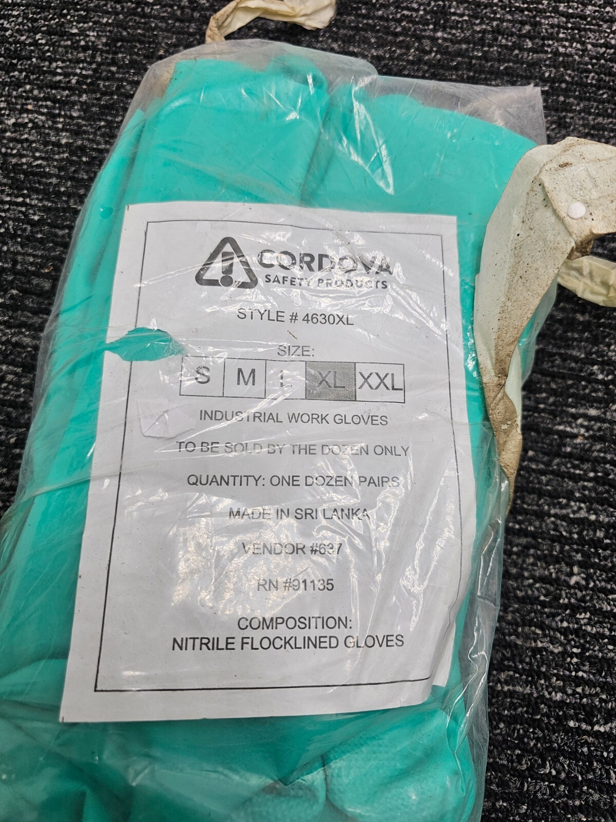 (QTY 12 Pairs) Cordova 4630XL Nitrile Flocklined Industrial Work Gloves XL