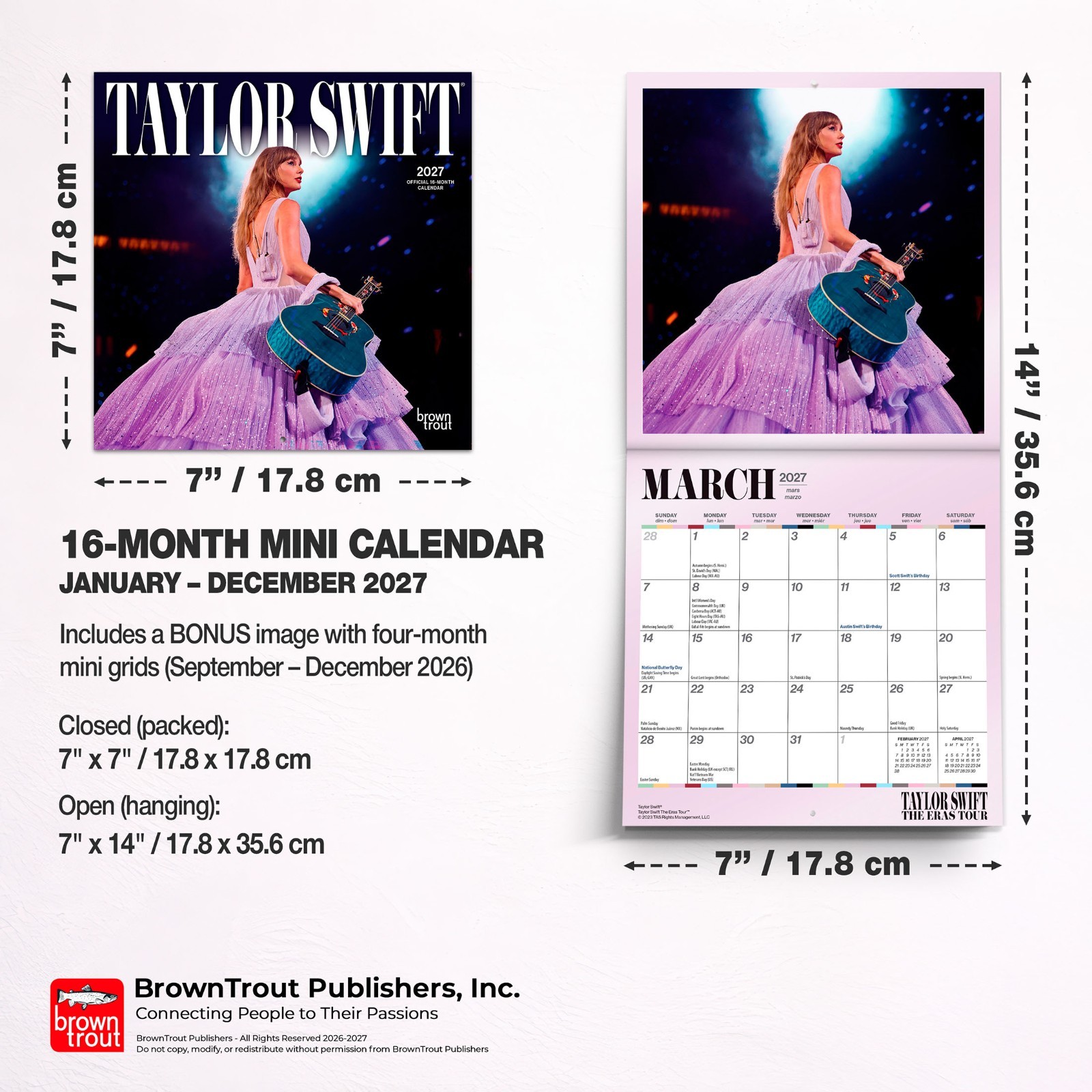 Taylor Swift OFFICIAL | 2027 7×14″ (Hanging) Monthly Mini Wall Calendar