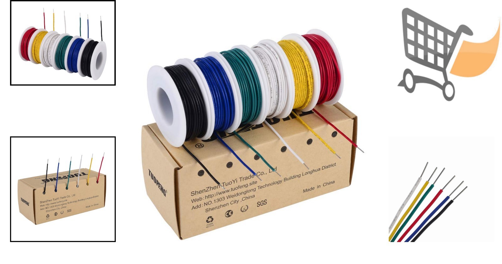 Solid Copper Hookup Wire 22 AWG 6 Colors 30ft Indoor Outdoor for Electronics