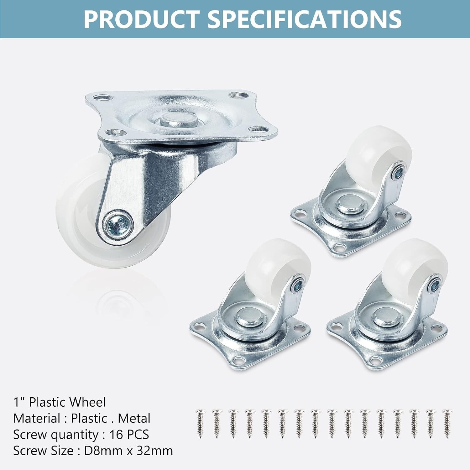 1-Inch Low Noise Swivel Caster Wheels Set of 4 – Perfect for Furniture Mobility