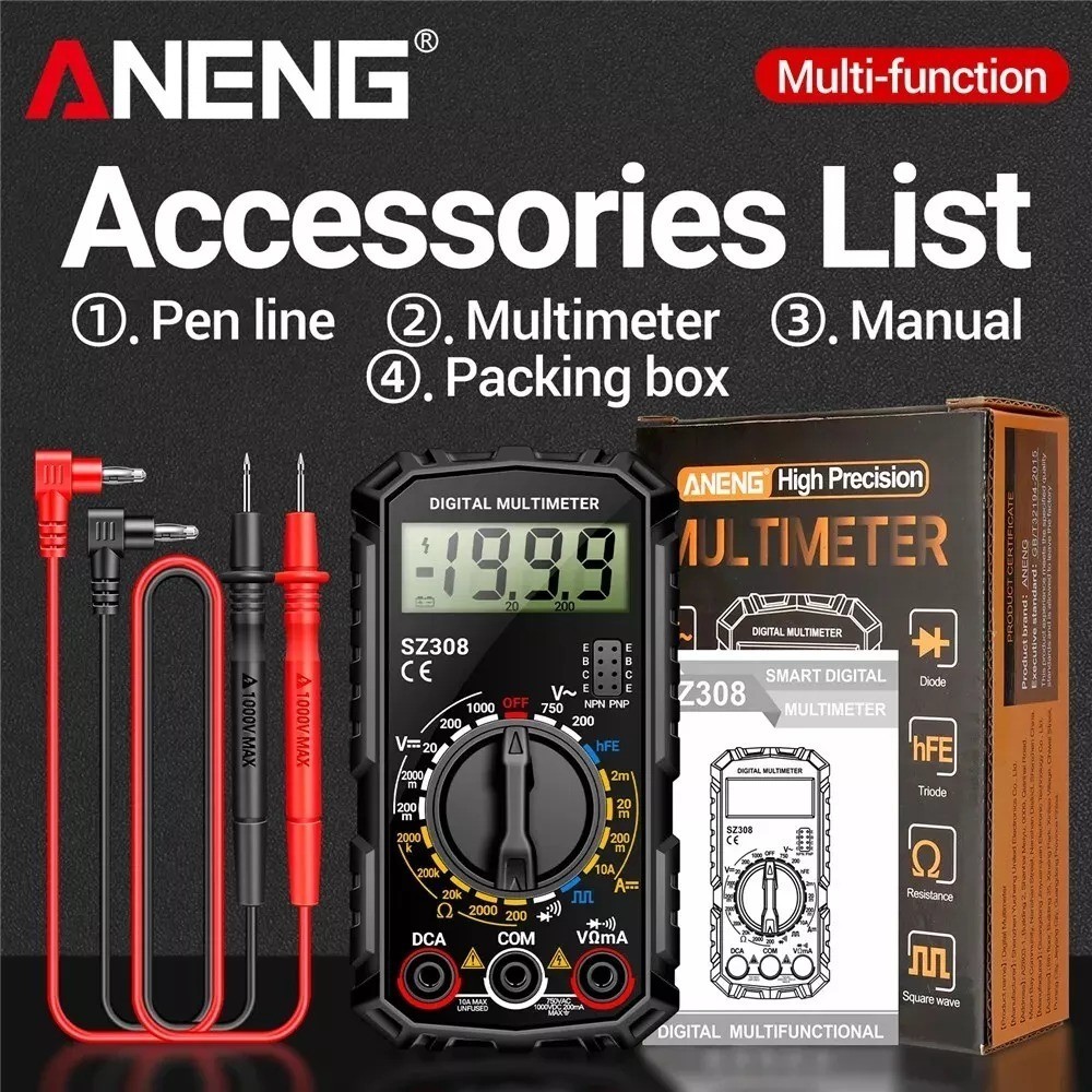 LCD Digital Multimeter Voltmeter Ammeter Ohmmeter Volt AC DC Tester Leads Meter