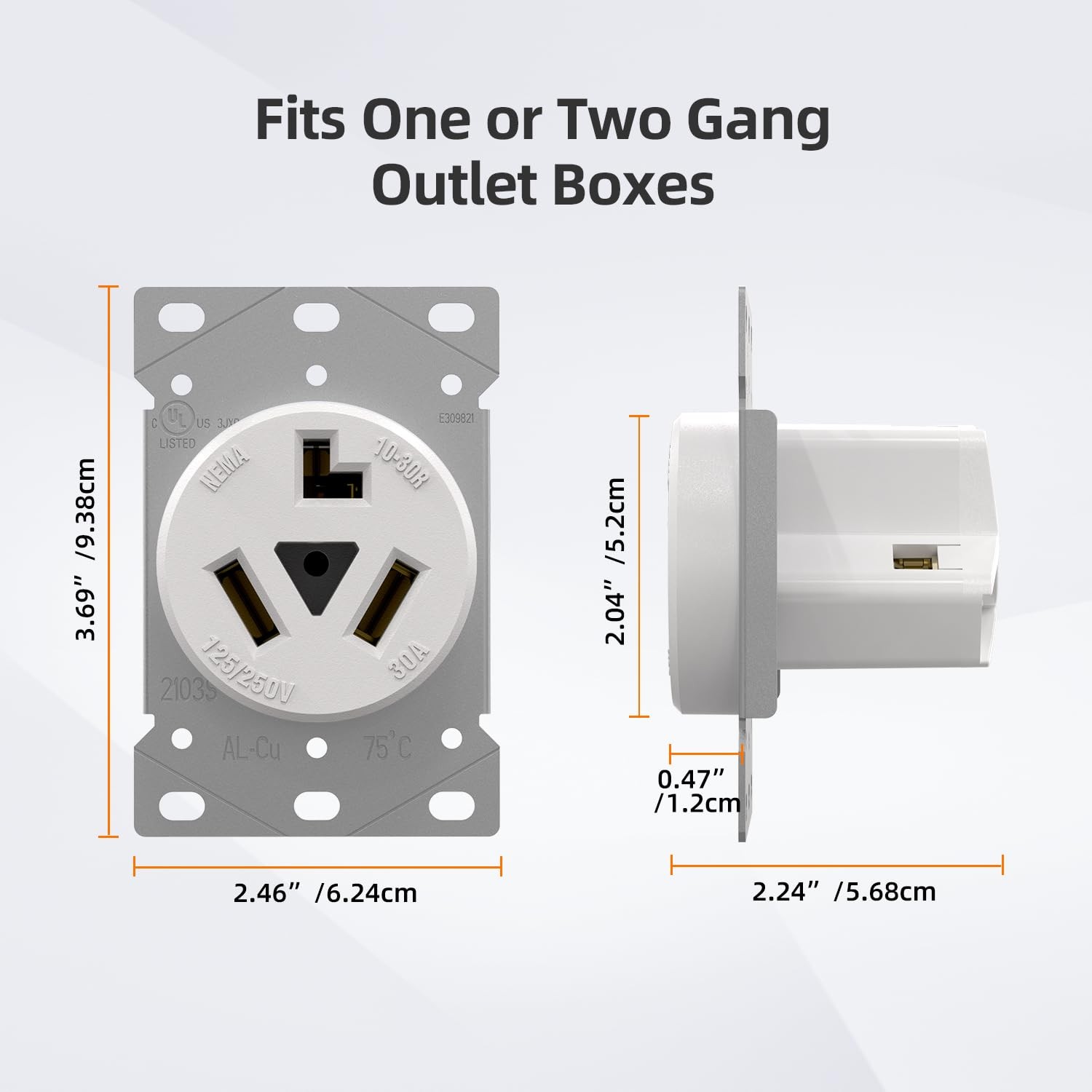 ELEGRP White 30 Amps 3 Prong Dryer Outlet, 125/250V Flush Mounting white