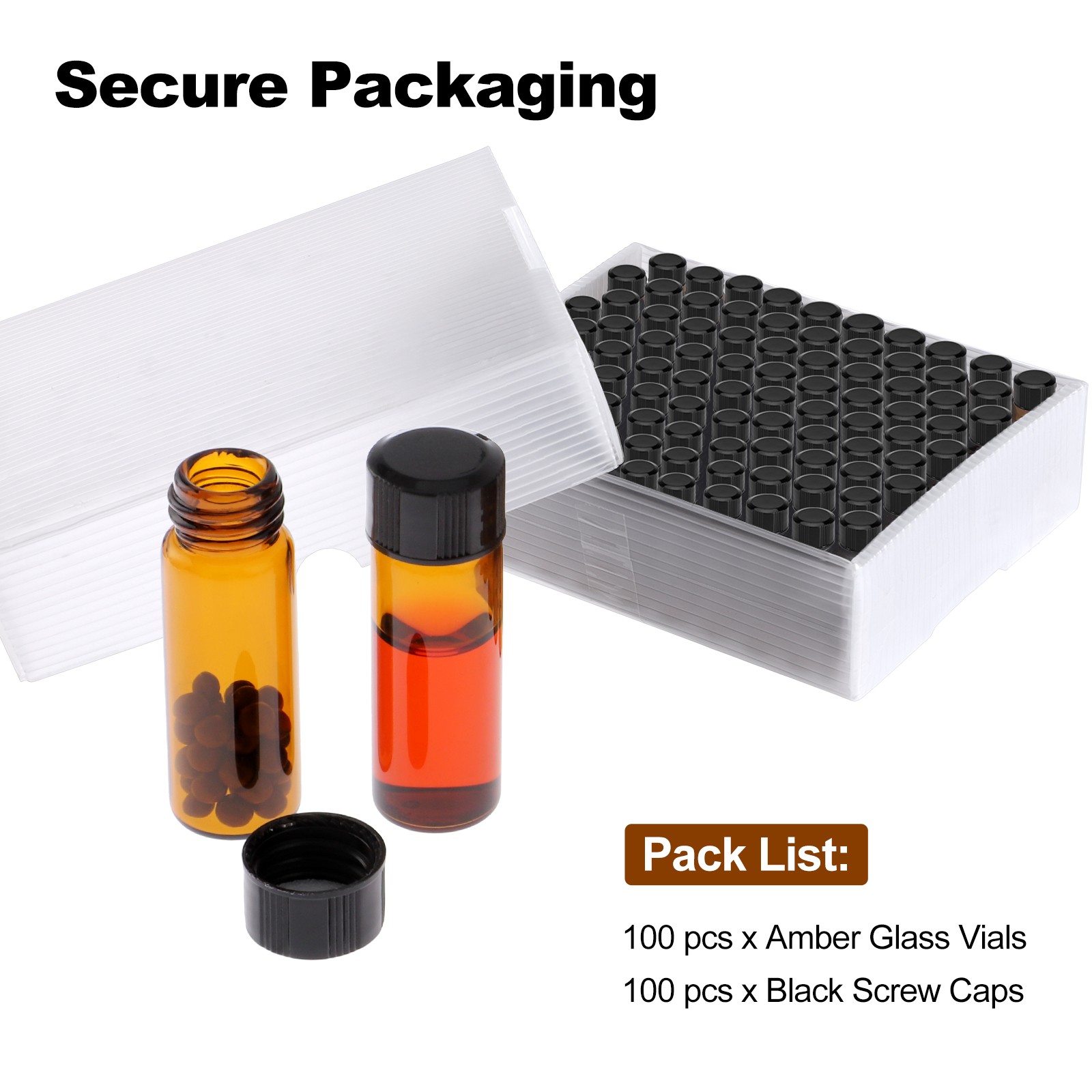 100/200/500pcs 4ml Glass Vials with Screw Caps Amber Liquid Small Sample Vials