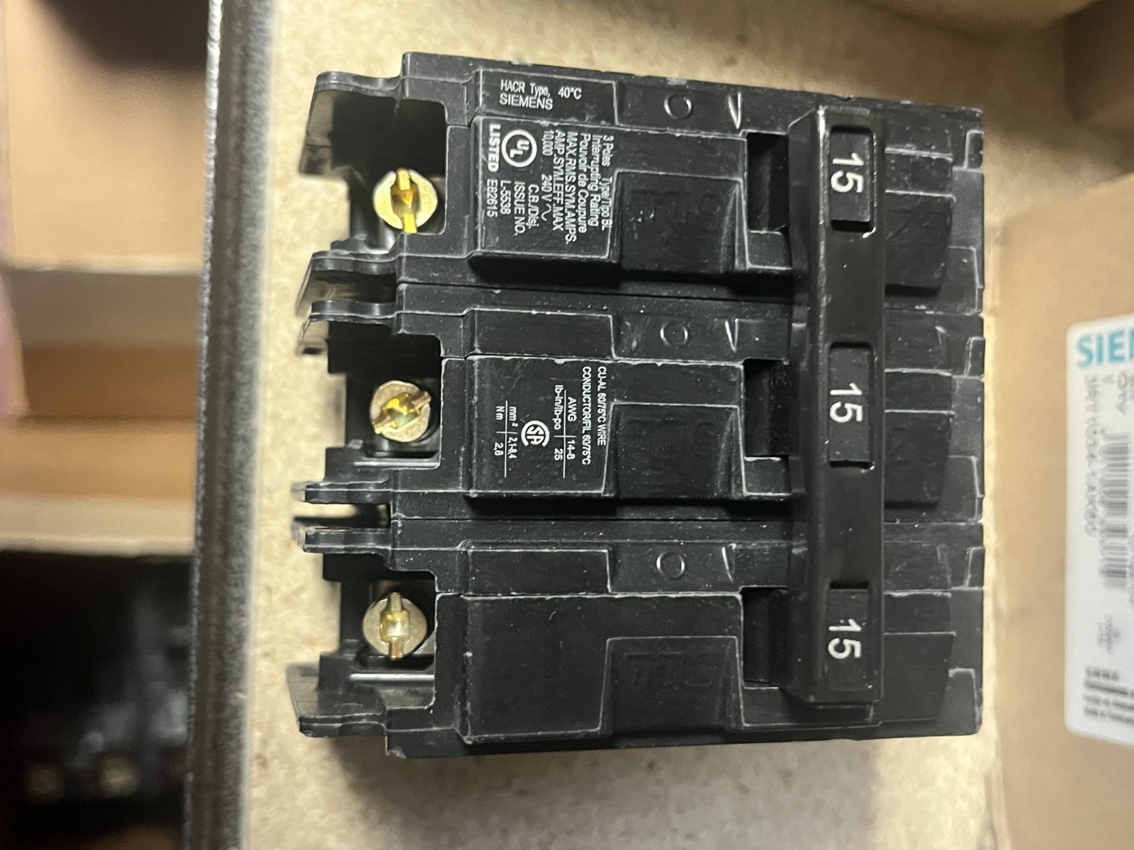 Siemens B315 15A 240V 3-Pole Bolt-On Circuit Breaker