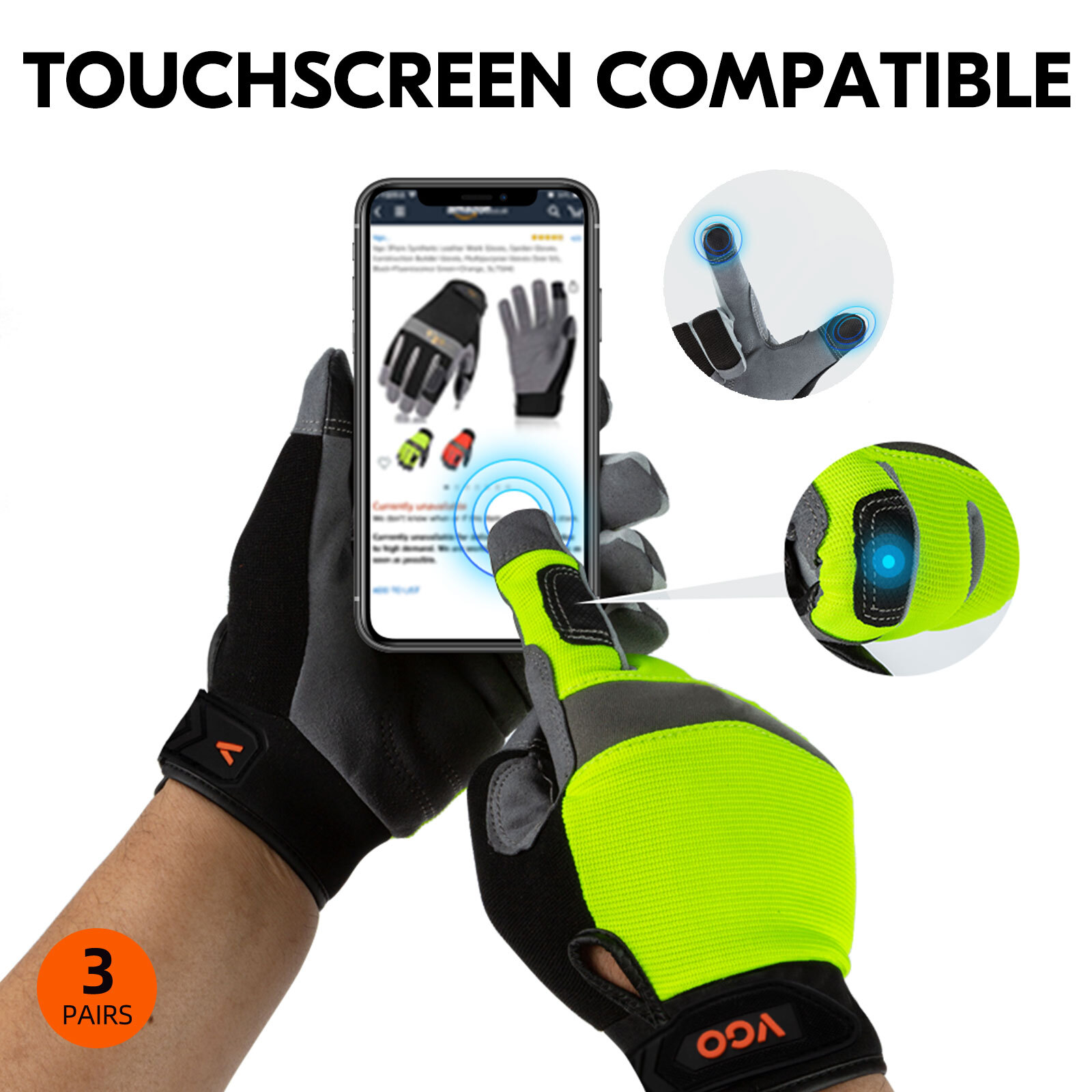 Vgo 1/3Pairs Synthetic Leather Work Gloves for Men, Mechanic Gloves(SL7584)