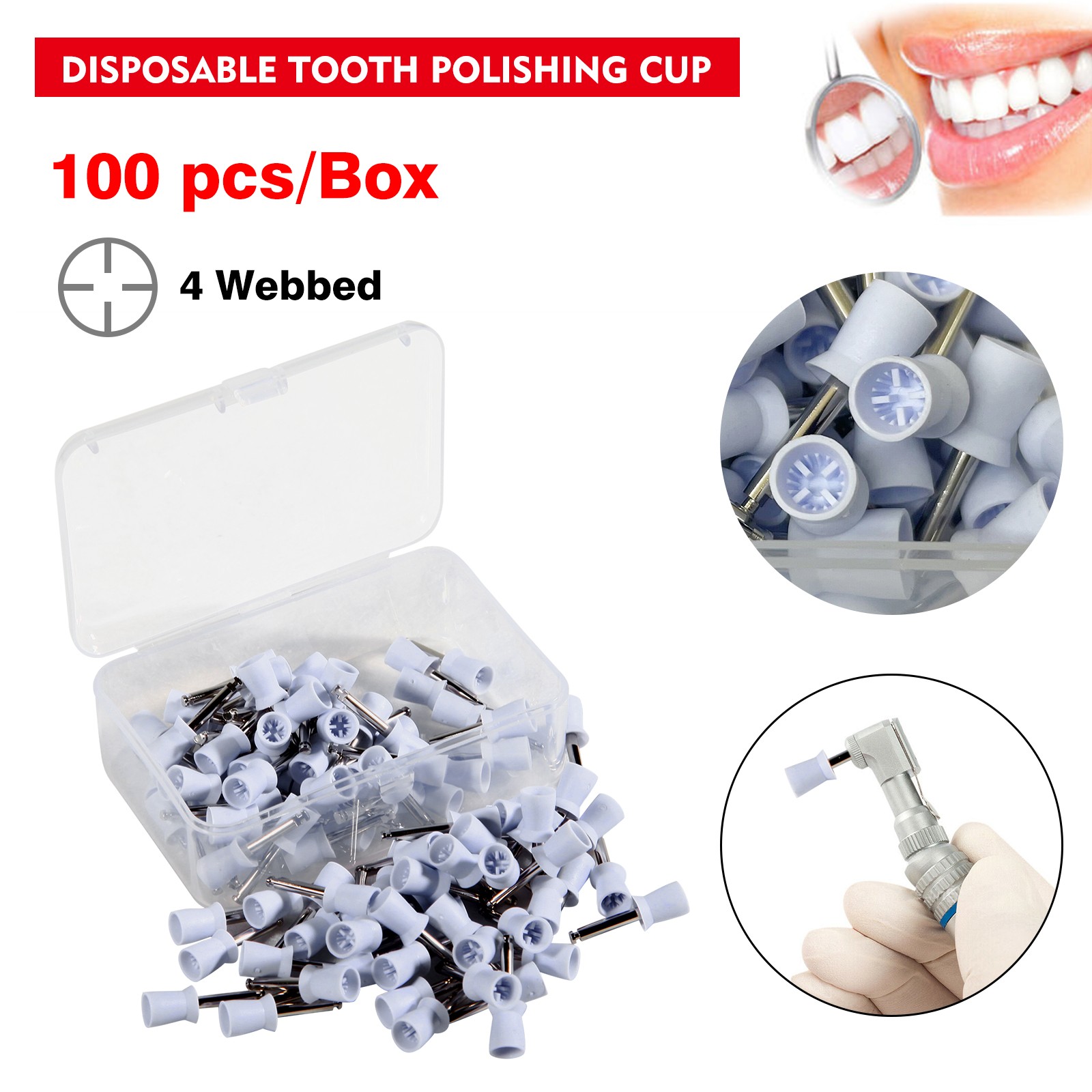 5*Dental Low Speed Contra Angle Handpiece Fit NSK Black /100*Prophy Cups White