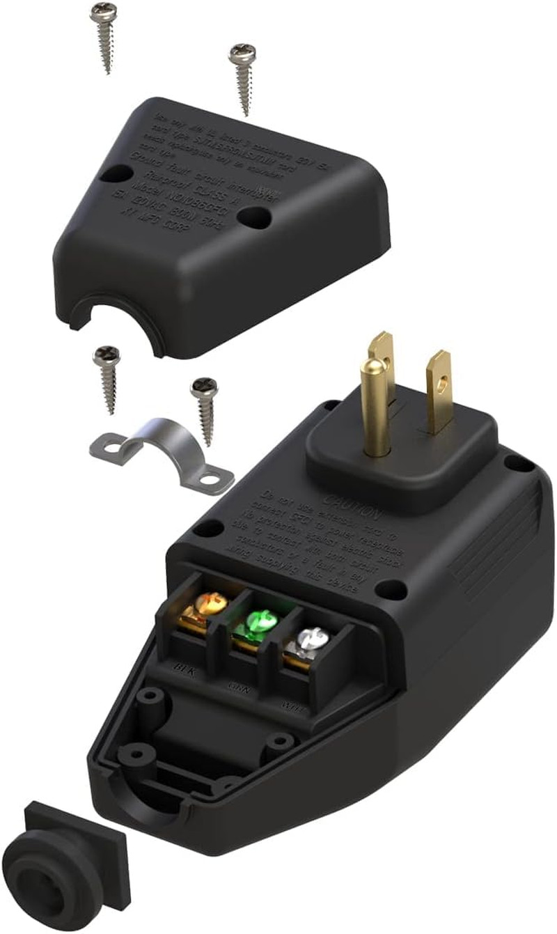 GFCI Replacement Plug Assembly Auto Reset 15 Amp 3 Prongs, 5 Years Warranty, Gro