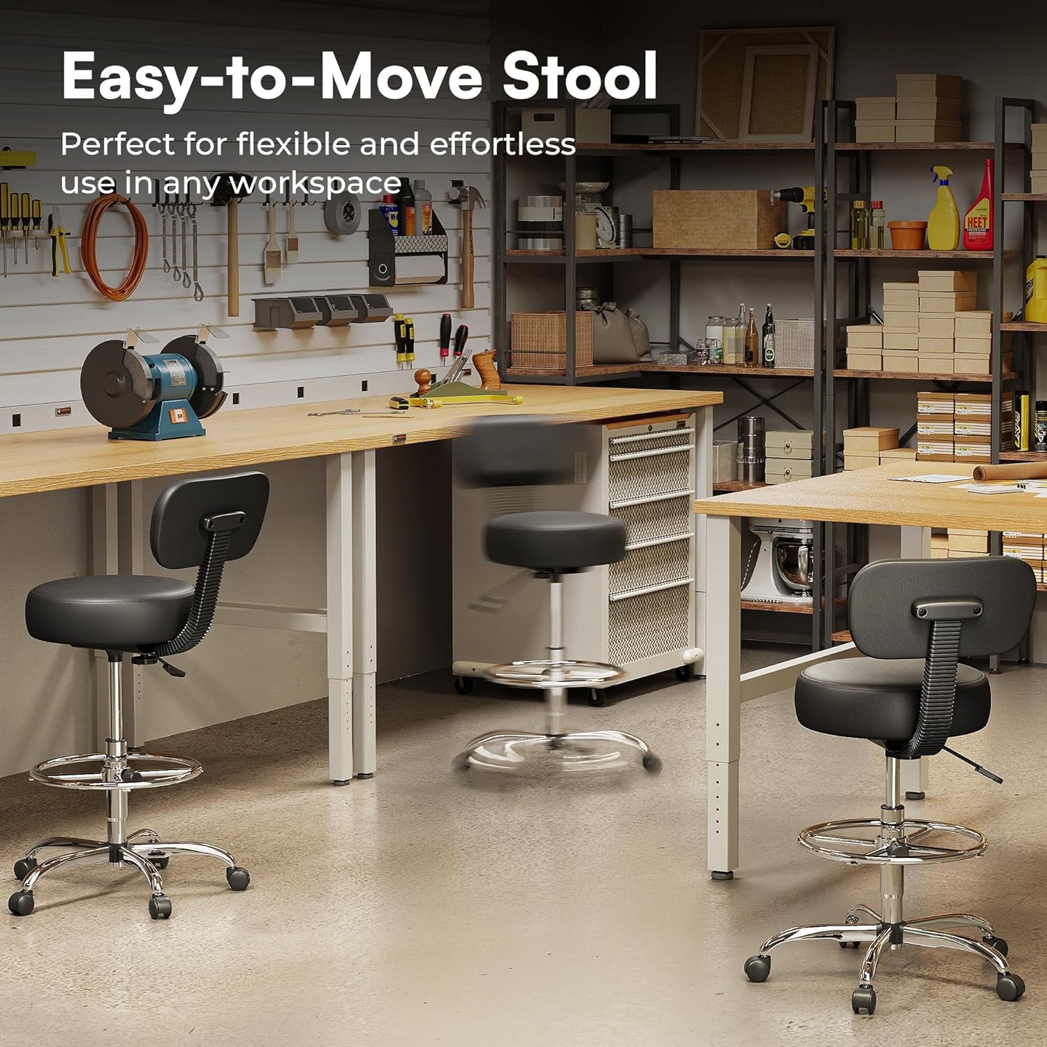 Office Desk Chair Drafting Chair with Back, Adjustable Foot Rest Rolling Stool