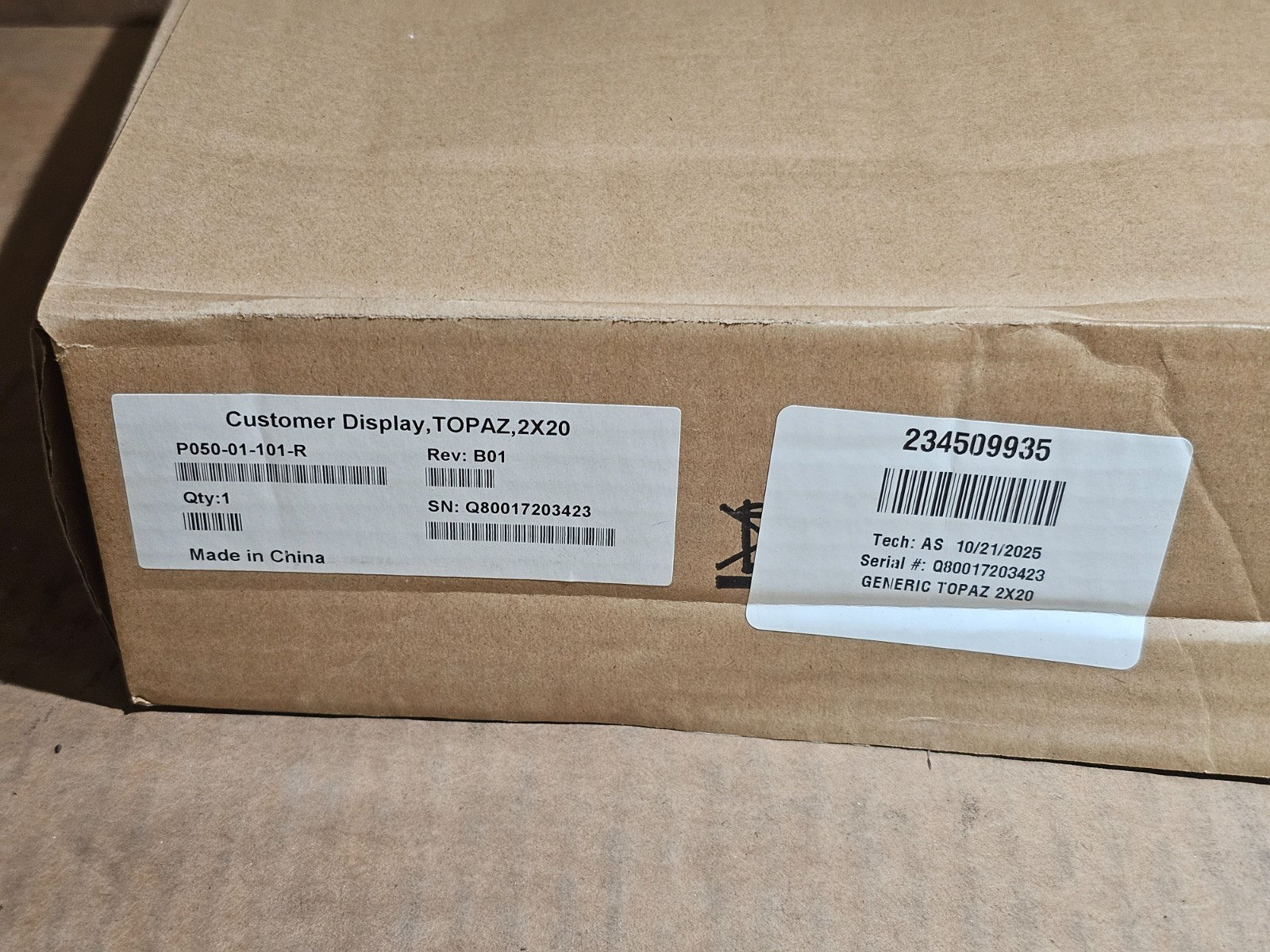 VERIFONE TOPAZ 2X20 CUSTOMER DISPLAY P050-01-101-R