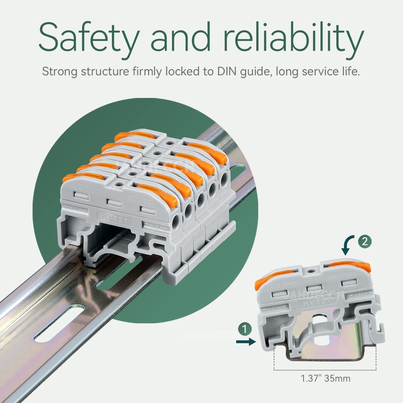 50 Pack Din Rail Terminal Blocks Compact Wire Conductor Wiring Connectors For 24