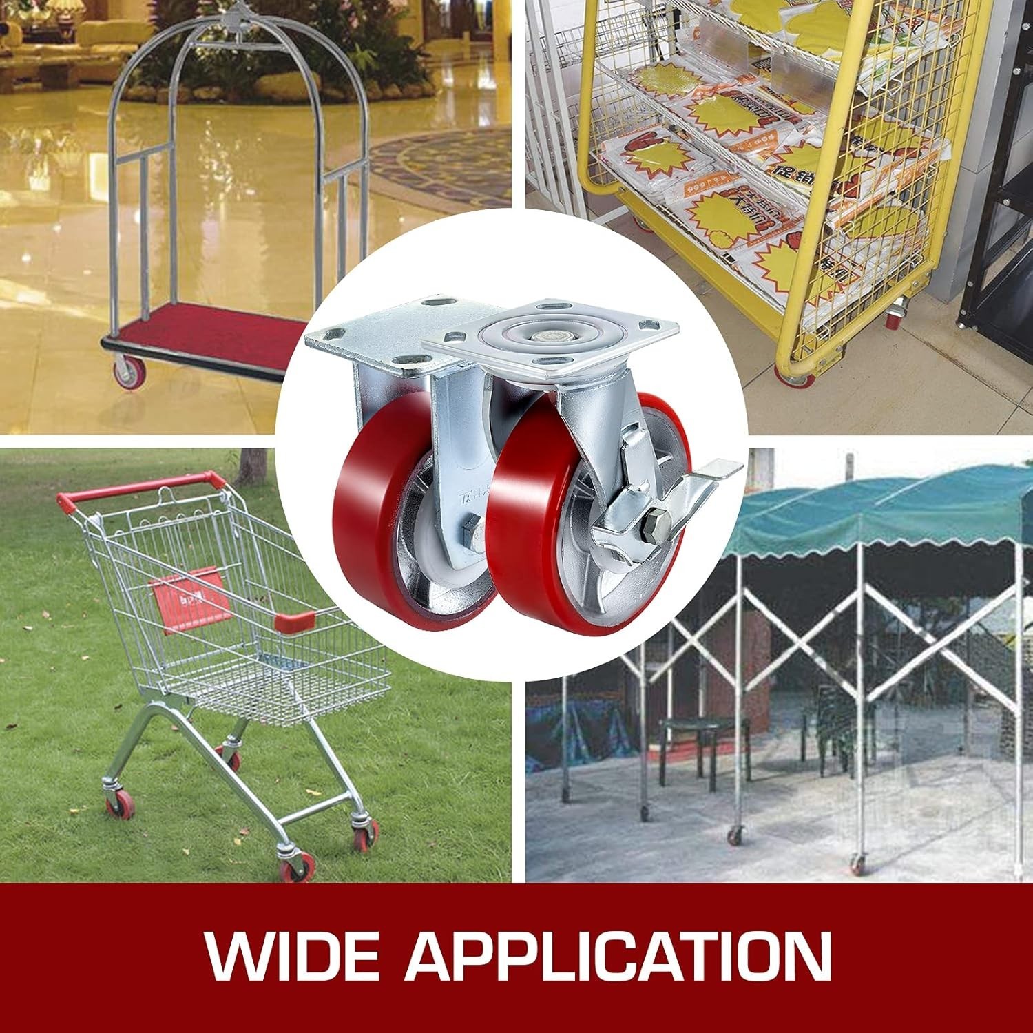 4-Pack 6″ Casters – 2 Rigid & 2 Swivel with Side Brake, 4000lbs Capacity