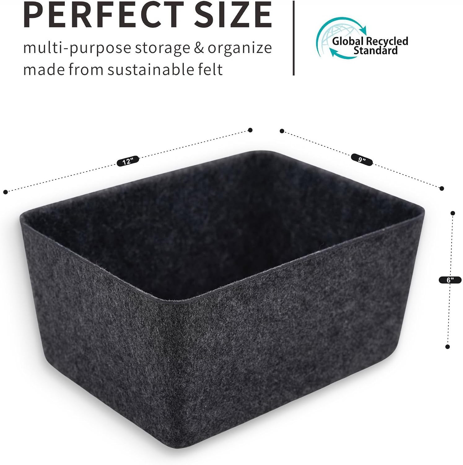 Charcoal Minimalist Felt Desk Organizer – Deep & Wide Storage Bin