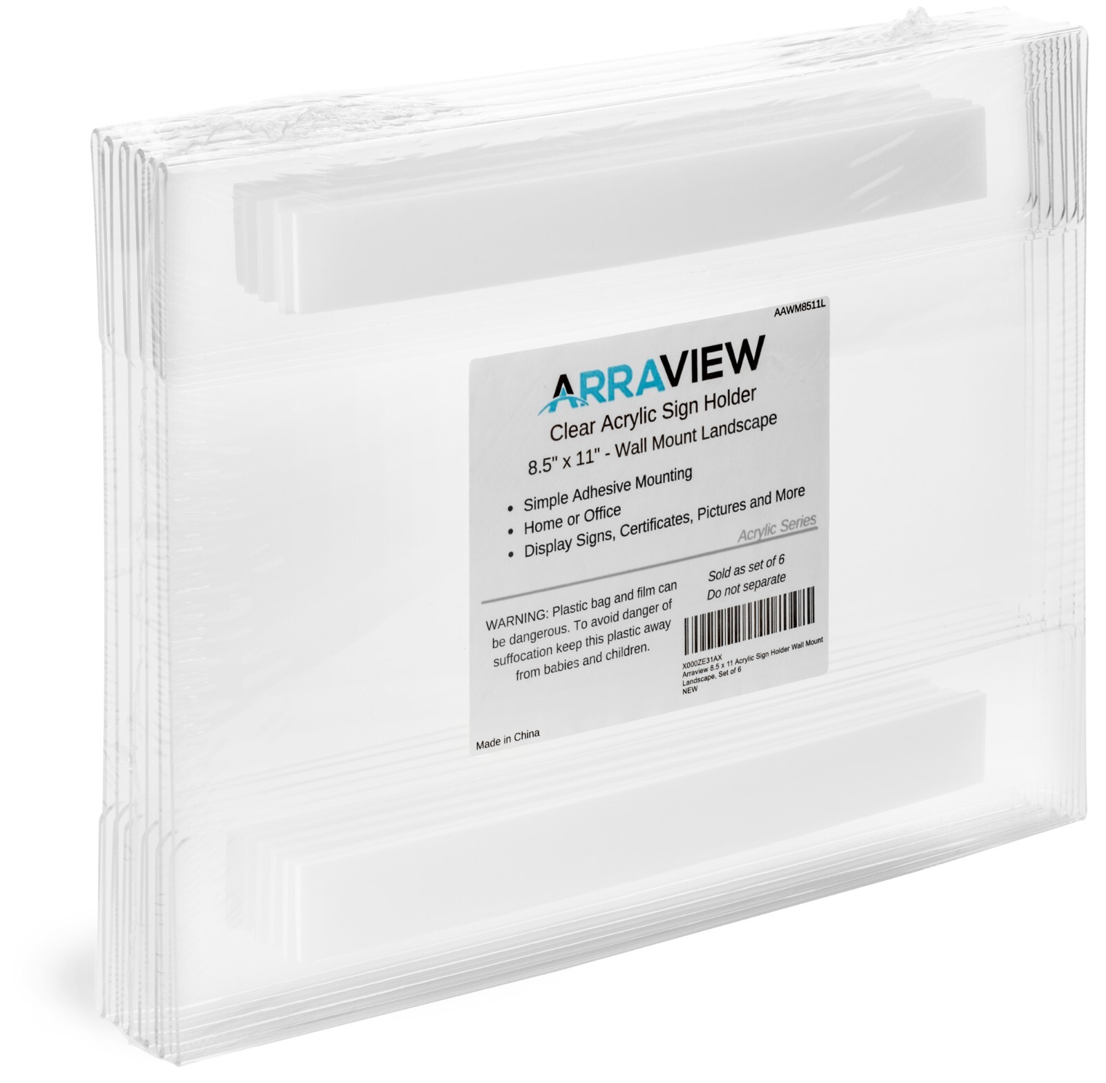 8.5 X 11 Wall Mount Acrylic Sign Holder 6 Pack Tape Clear Plastic Sign Arraview