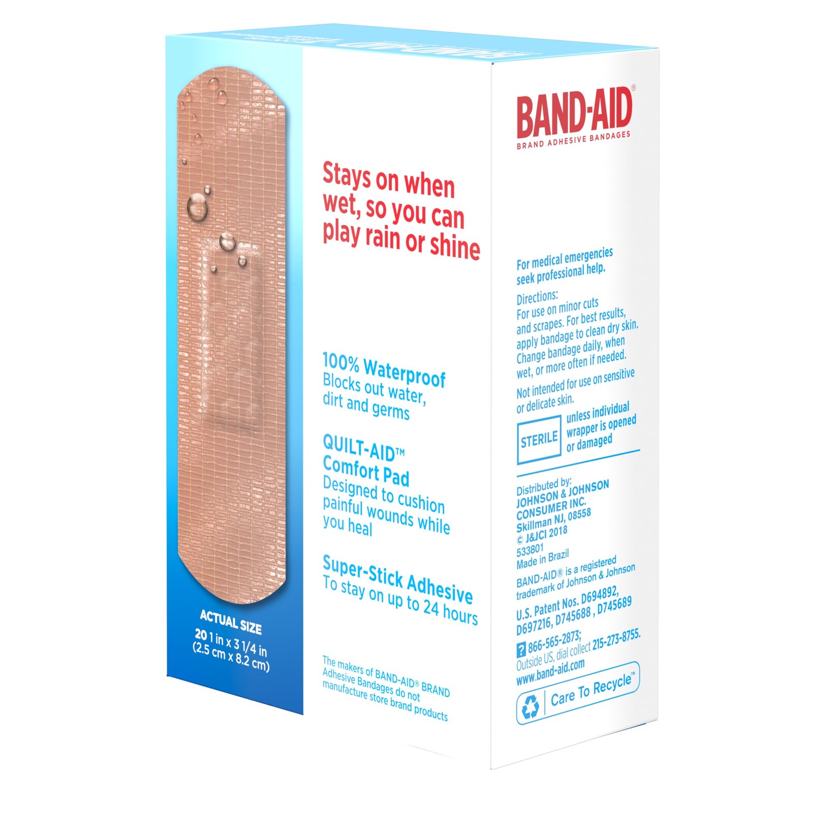 Band-Aid Brand Water Block Waterproof Tough Adhesive 20 Count (Pack of 1)