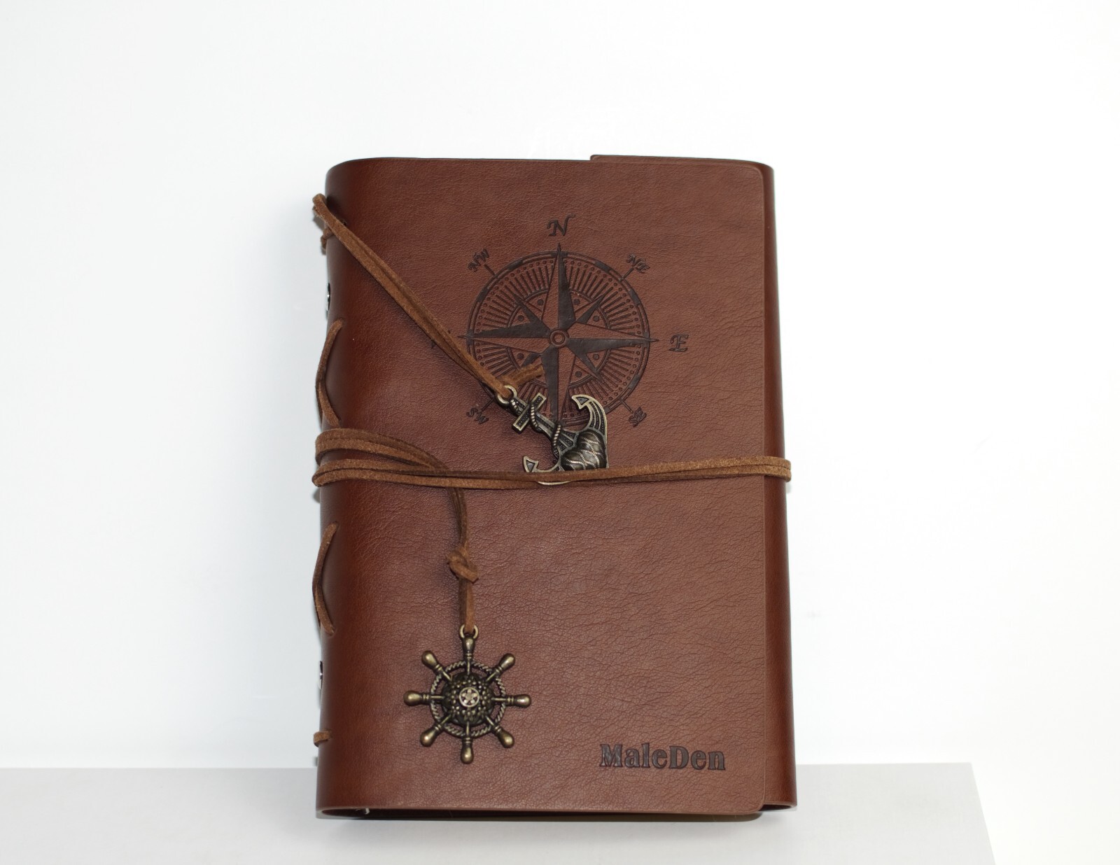 MaleDen Nautical Theme Brown Leather Spiral Journal Refillable