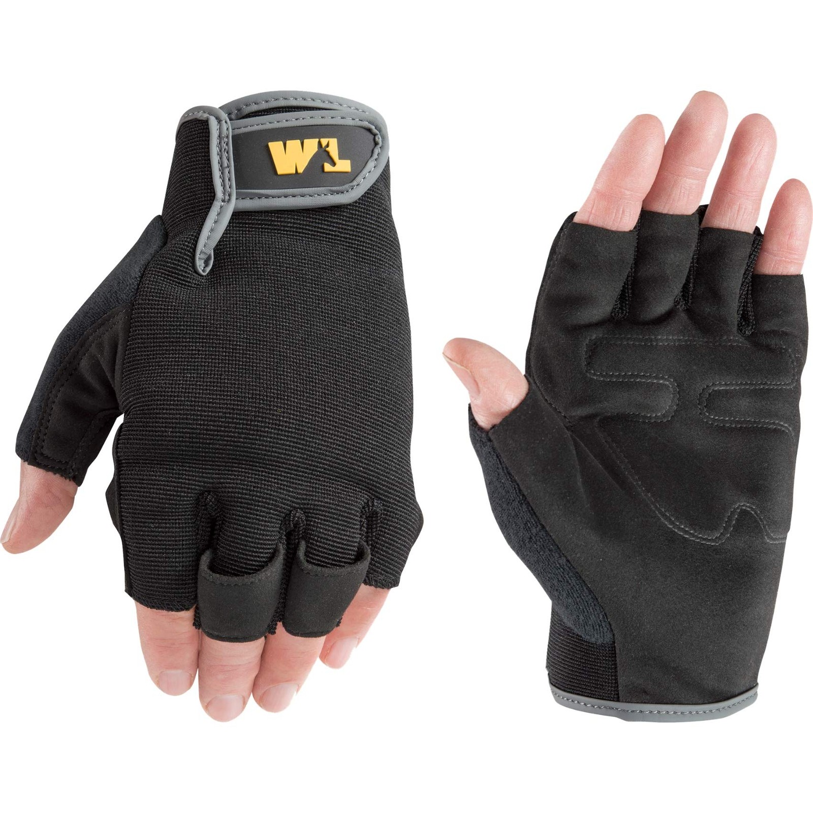 Wells Lamont Men’s Fingerless Synthetic Leather Palm Work Gloves, Large (847L)
