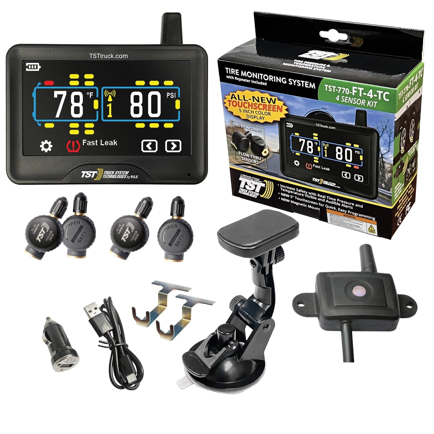 TST 770 Series TPMS – RV Tire Pressure Monitoring System 4 Flow Thru Sensors