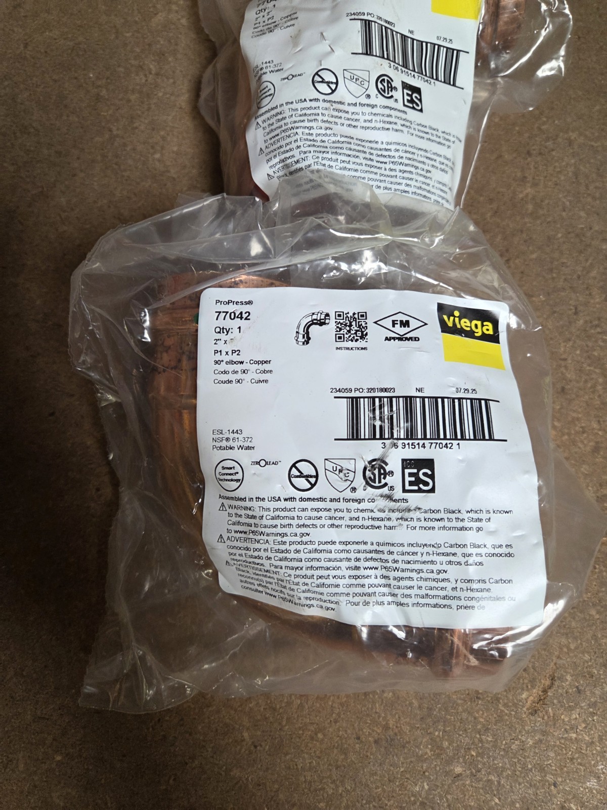 2″ Viega ProPress 90 Degree Elbow Copper 2″x2″ P-to-P 77042 Pro Press 90