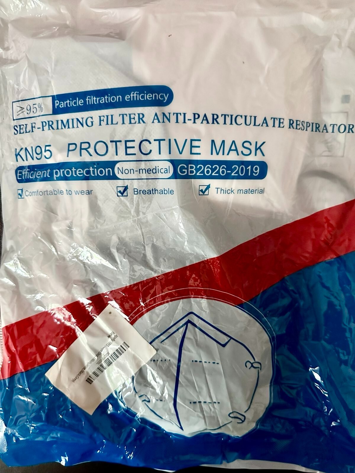 KN95 PROTECTIVE MASK GB2626-2019Self priming filter 30 white black gray