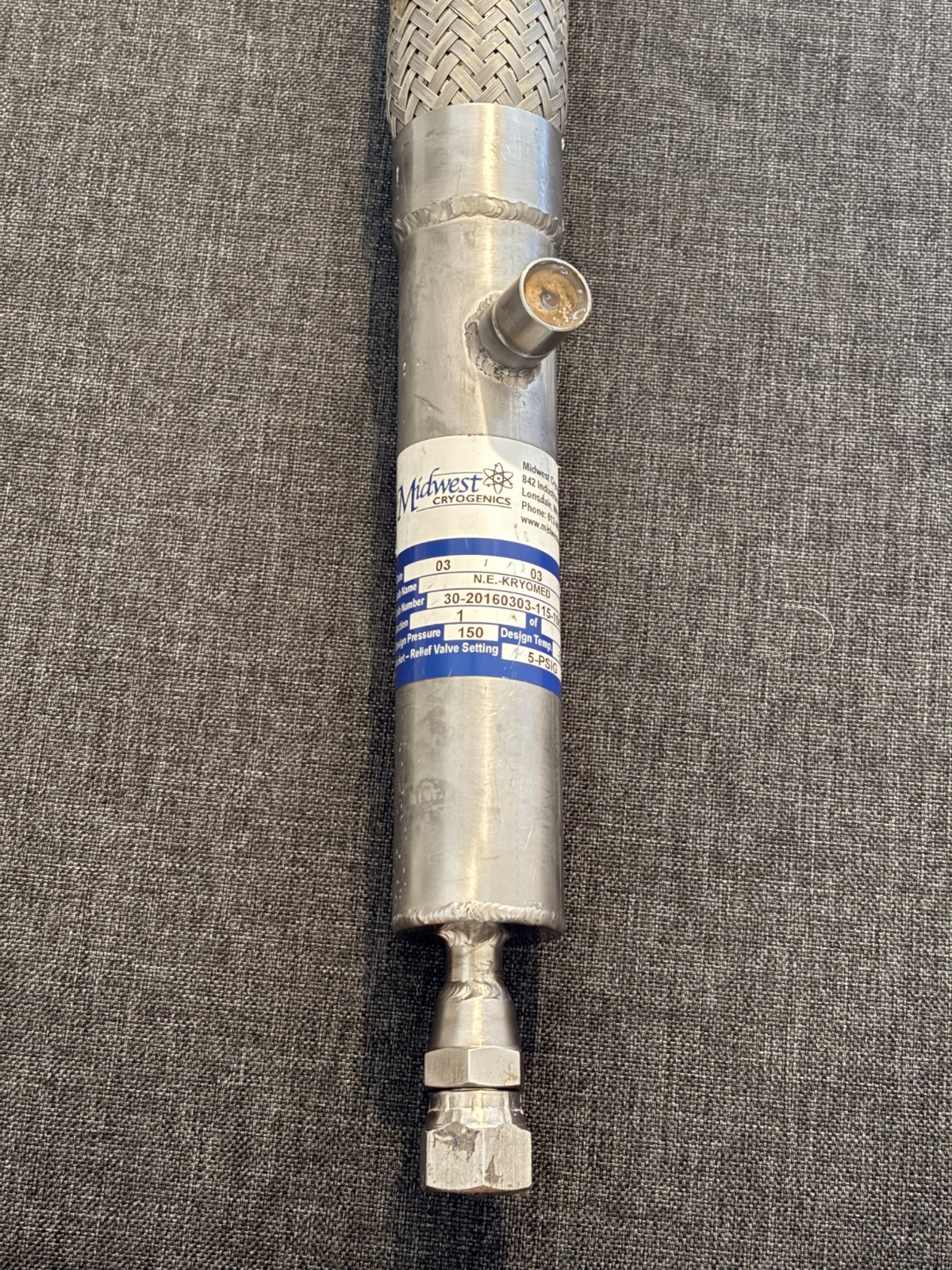 Midwest Cryogenics 15 ft VJ LN2 Hose w/ Separator | Buyer Pays Ship
