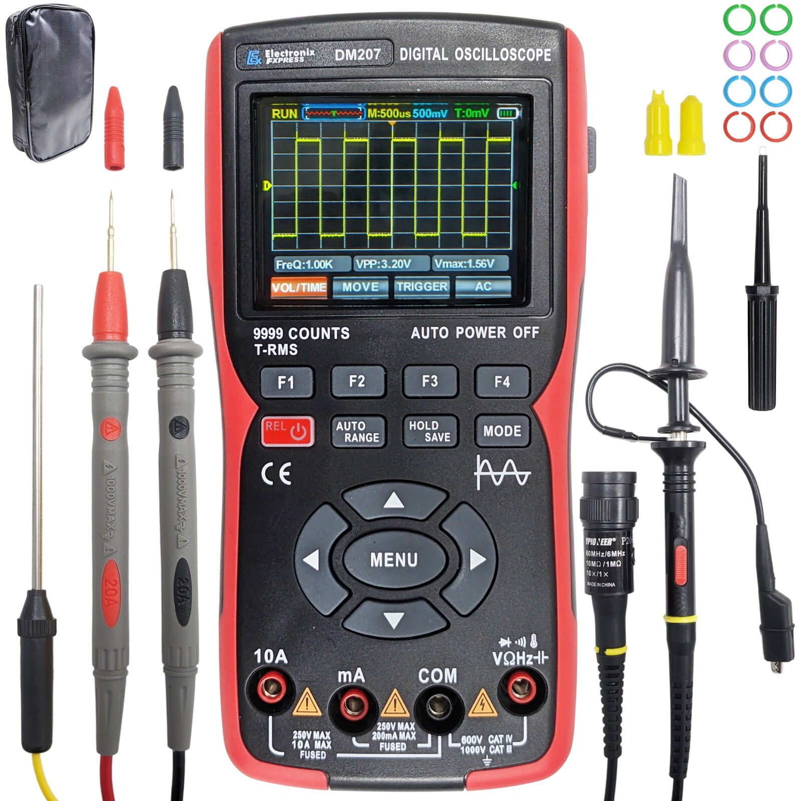 Handheld 2-in-1 Oscilloscope Multimeter, Backlit Color Screen, 10 MHz, True RMS