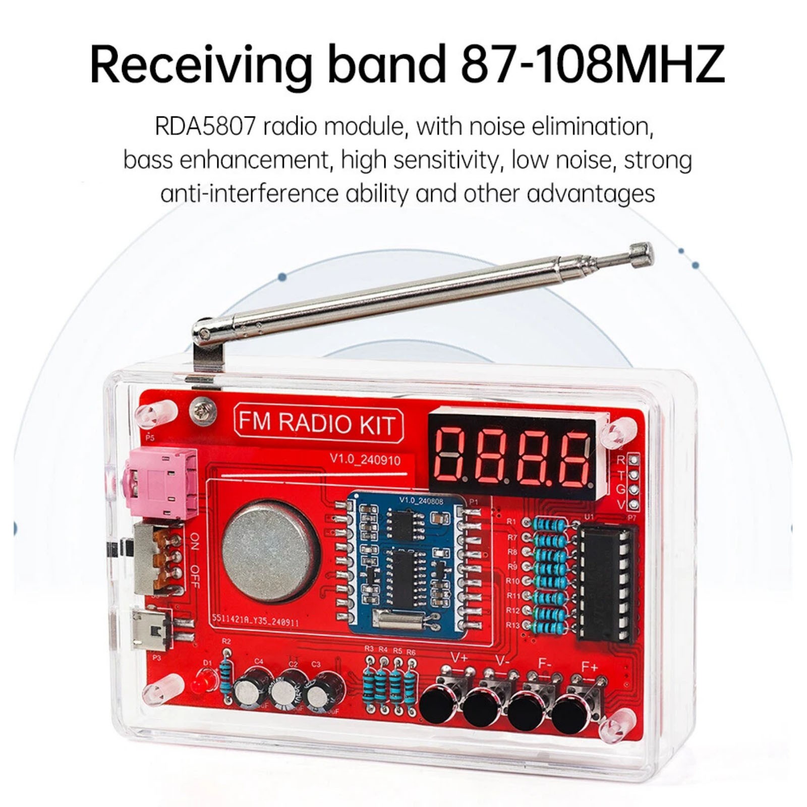Educational RDA5807 FM Radio DIY Kit 87-108MHz with 15 Sound Level Adjustments