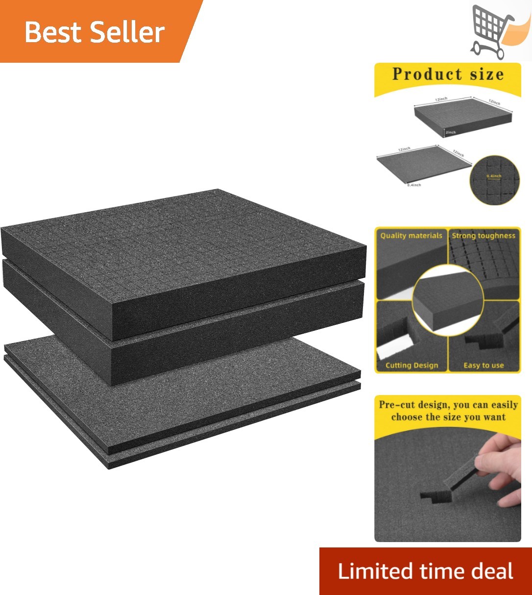Pick Apart Foam Insert 4 pcs 2 Sizes 12x12x2 Inch for Storage Board Game