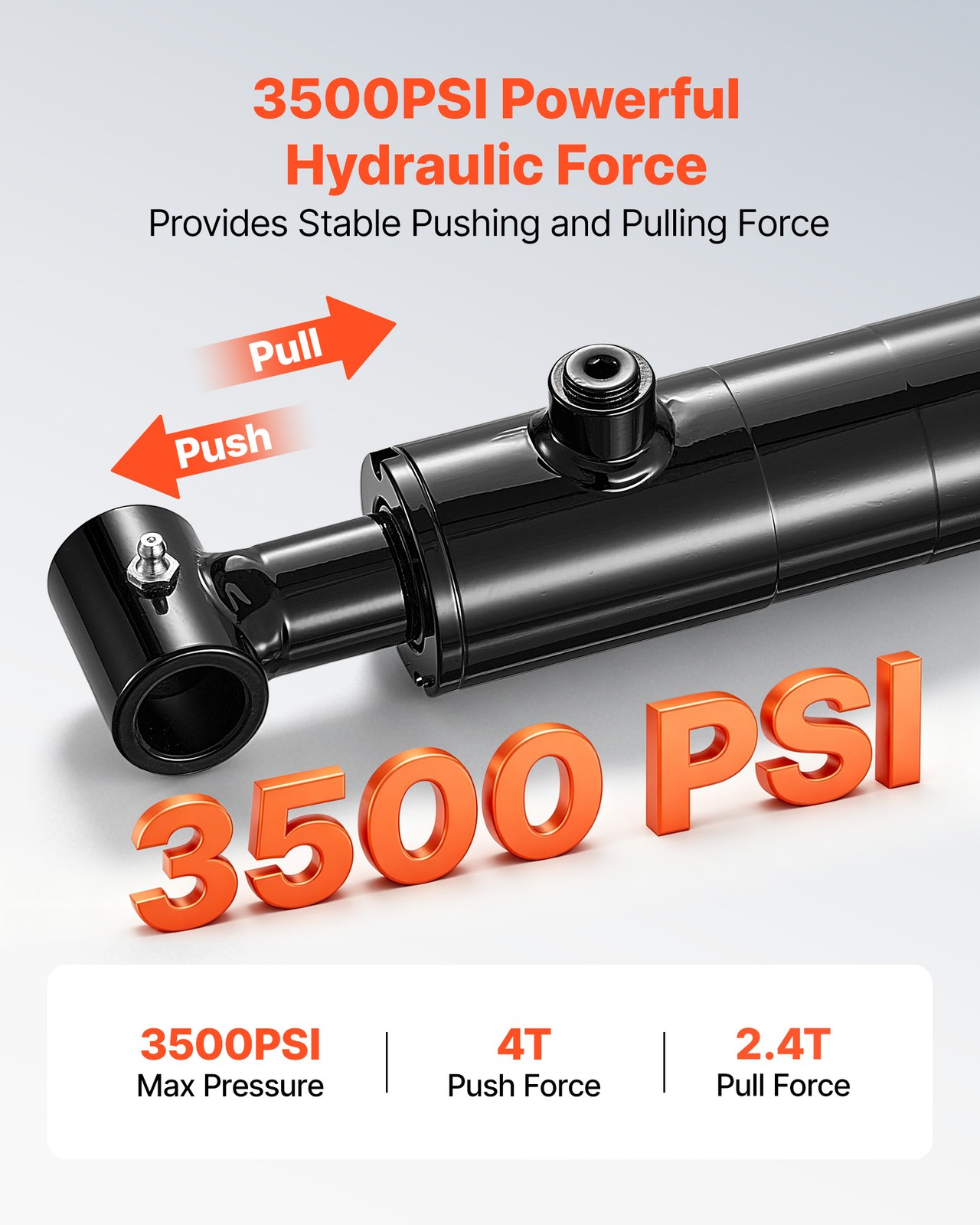 VEVOR Double Acting Hydraulic Cylinder Max 3500PSI Pressure 2″ Bore & 16″ Stroke