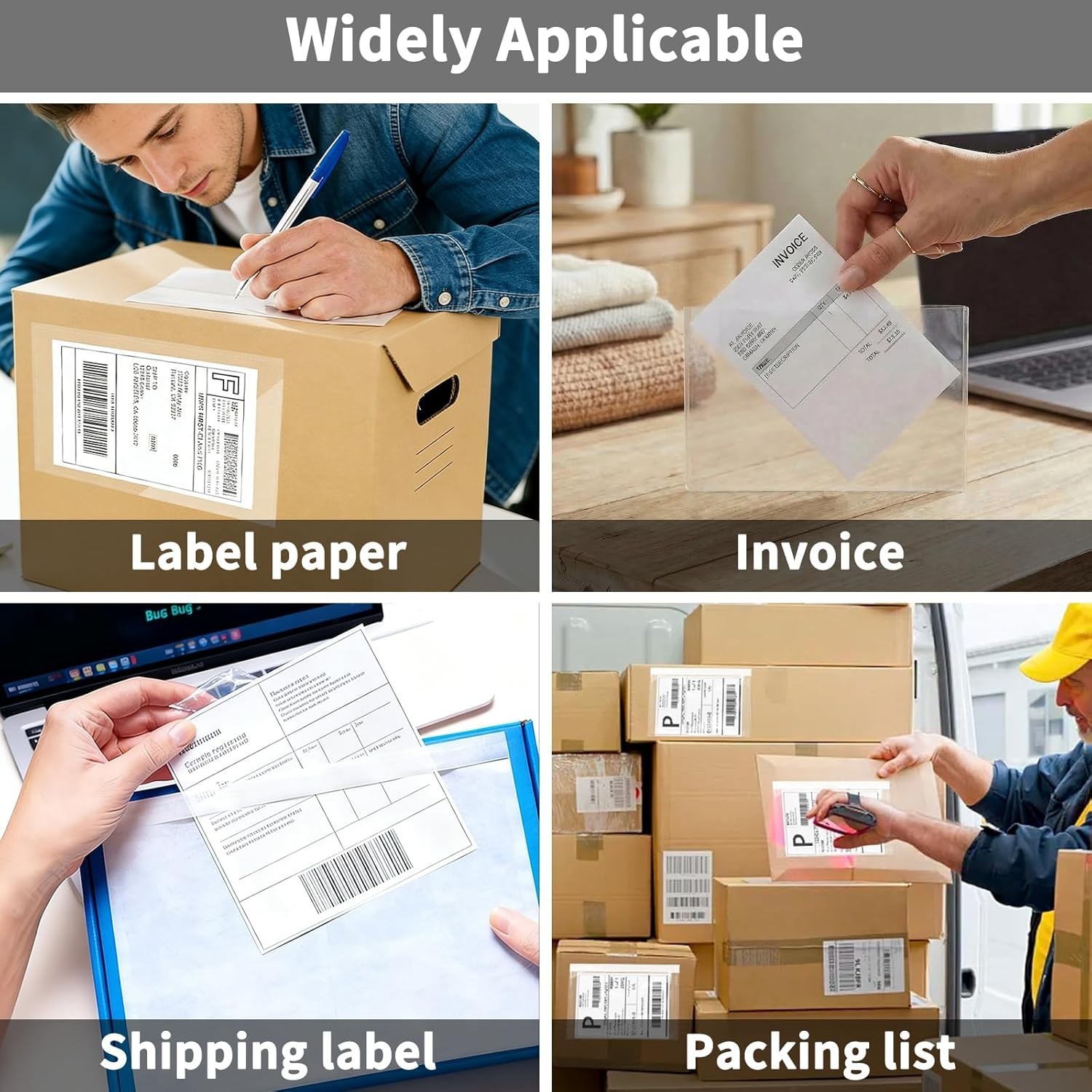 7.5×5.5 inch Clear Adhesive Shipping Labels Pouches 200 Pack for Business