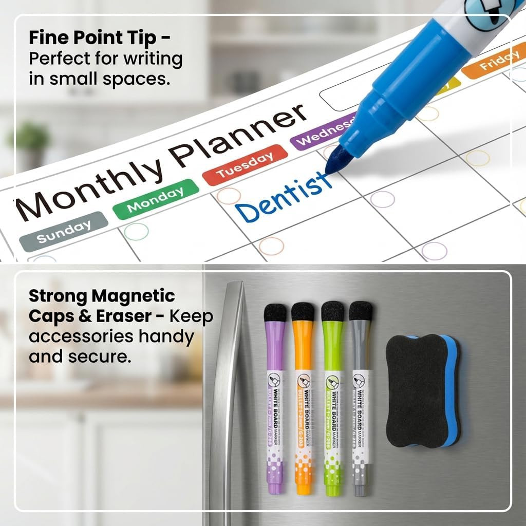 Magnetic Calendar for Refrigerator (3-Pack, Ships Flat) – 17″x12″ Monthly, Weekl