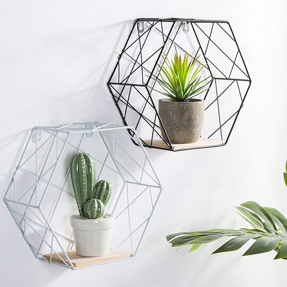 Infinite Node Floating Shelves Wall Mounted Metal Wire Art Lattice, Black