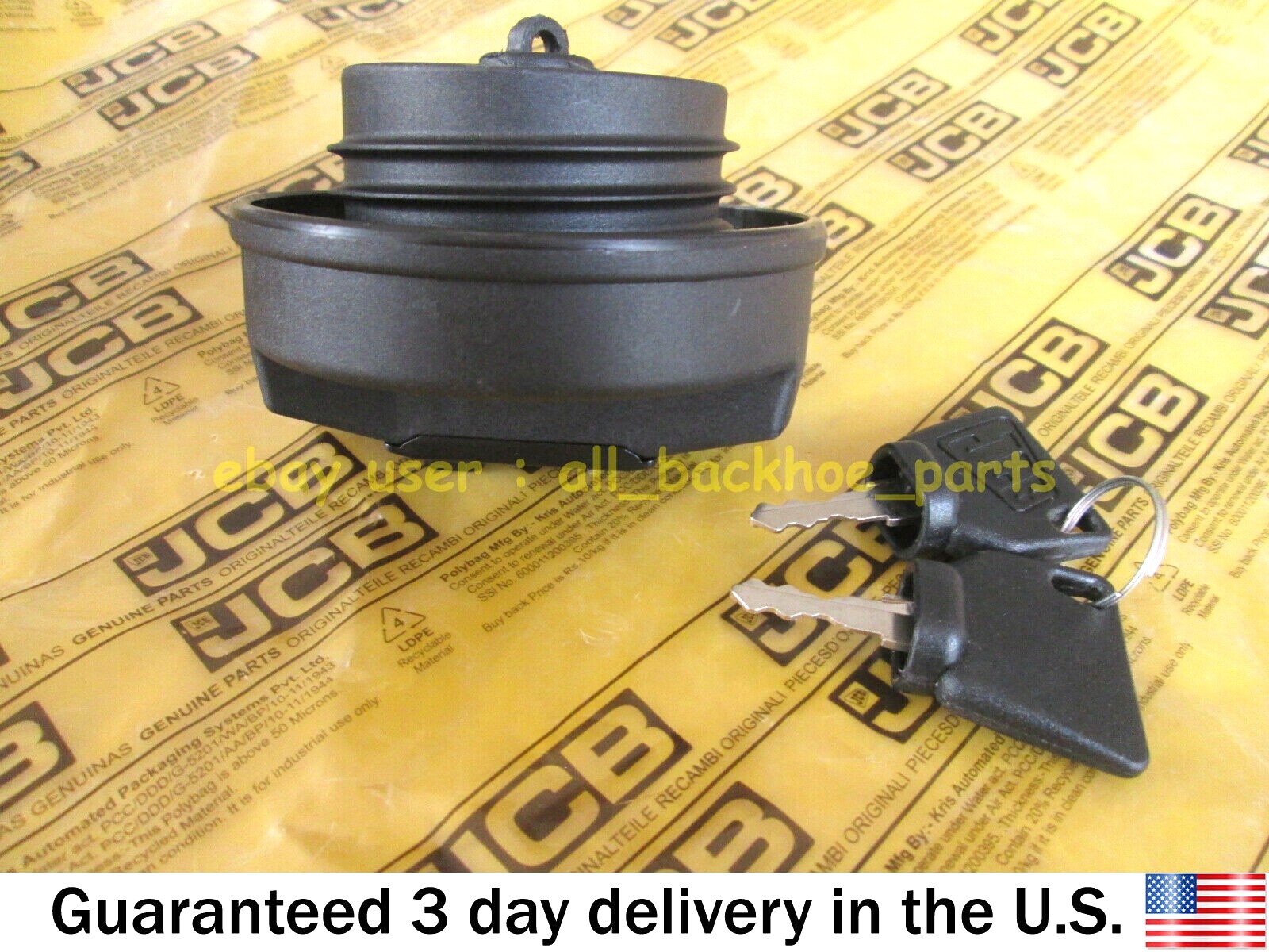 JCB BACKHOE- GENUINE JCB DIESEL FILLER CAP W. 2 KEYS (PART# 332/F4780 331/11403)